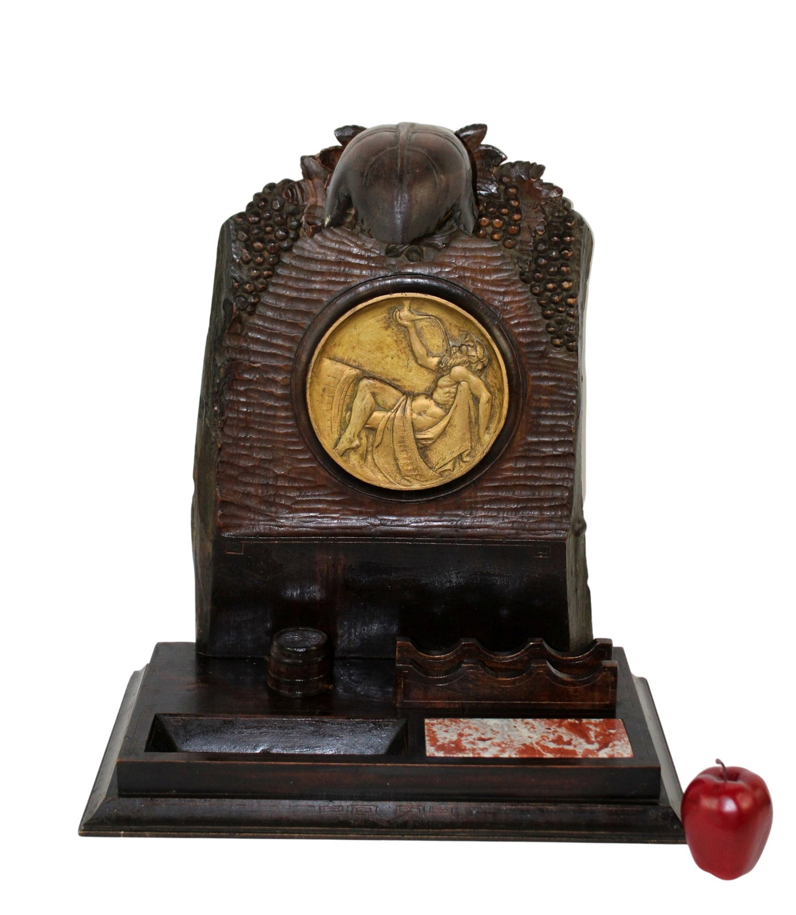 French Art Nouveau carved walnut presentation trophy with Bacchus medallion (1 of 11)