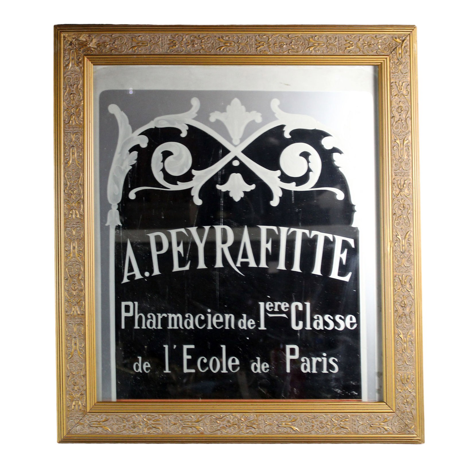 French etched glass pharmacy mirror (1 of 8)