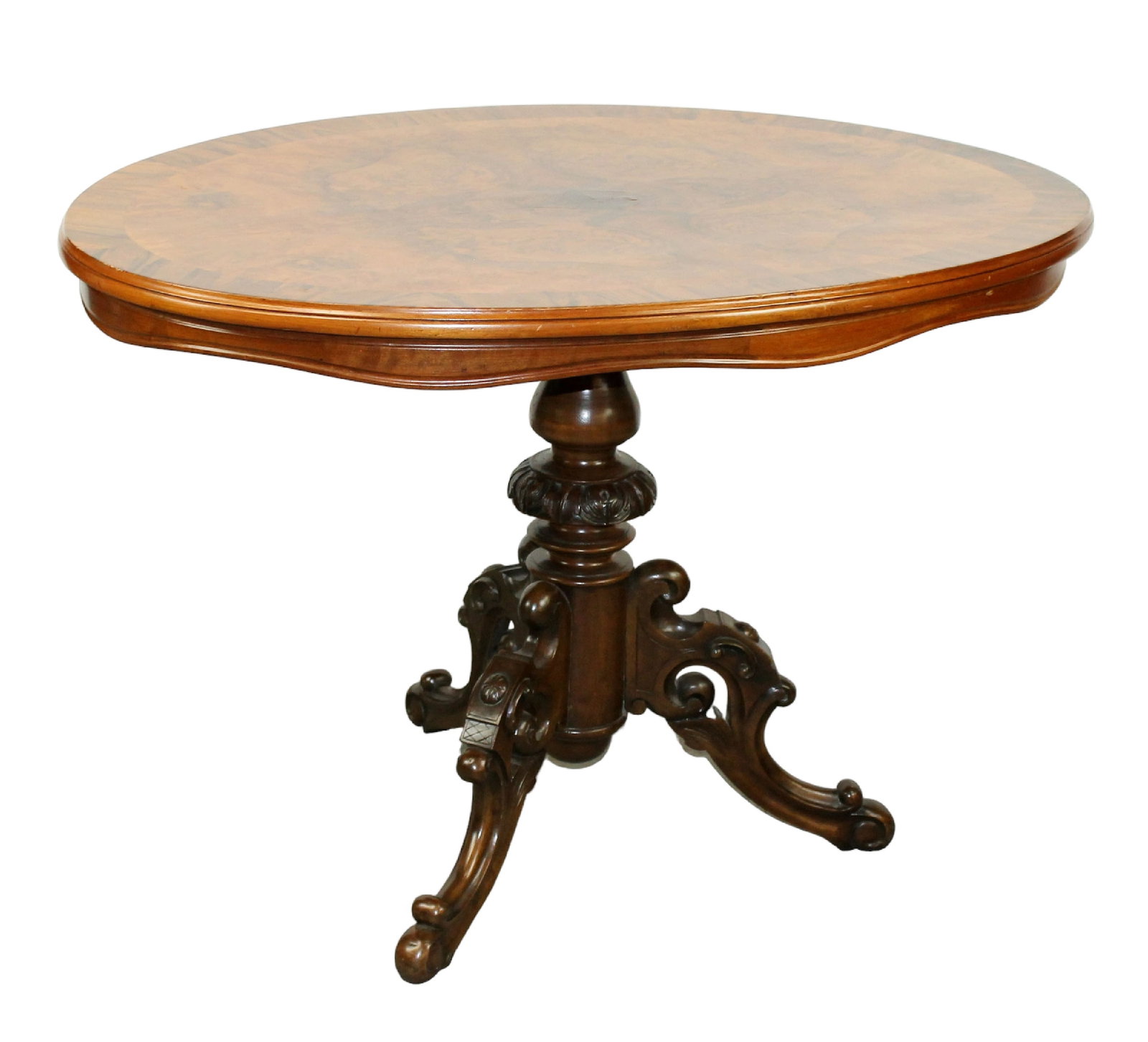 German pedestal table burled oval top (1 of 11)