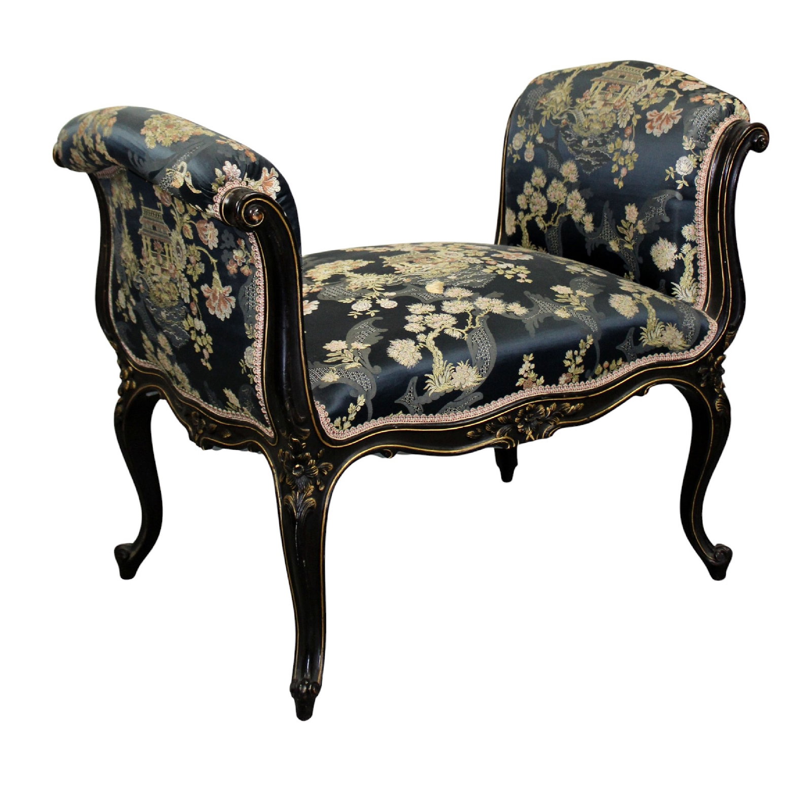 French Louis XV style rolled arm settee bench with painted finish (1 of 6)