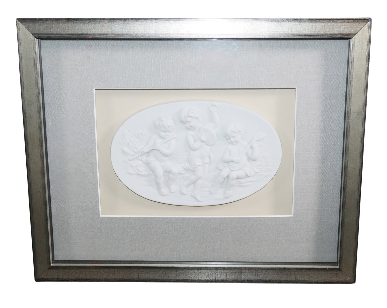 Italian cast plaster relief plaque with cherubs in shadowbox frame (1 of 4)