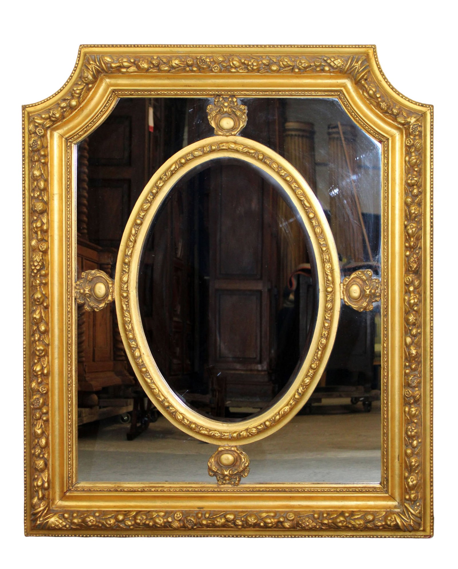 Parclose style gilt mirror with raised fruit (1 of 9)