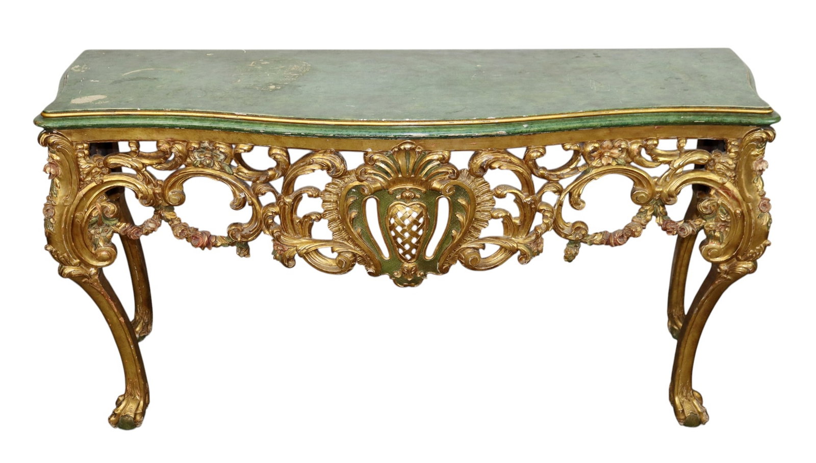 Venetian polychrome and giltwood console table (1 of 10)