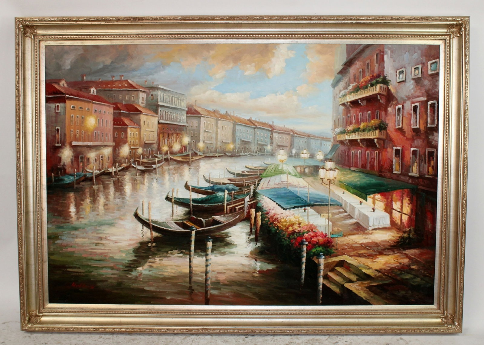 Monumental oil on canvas painting Venice canal scene (1 of 6)