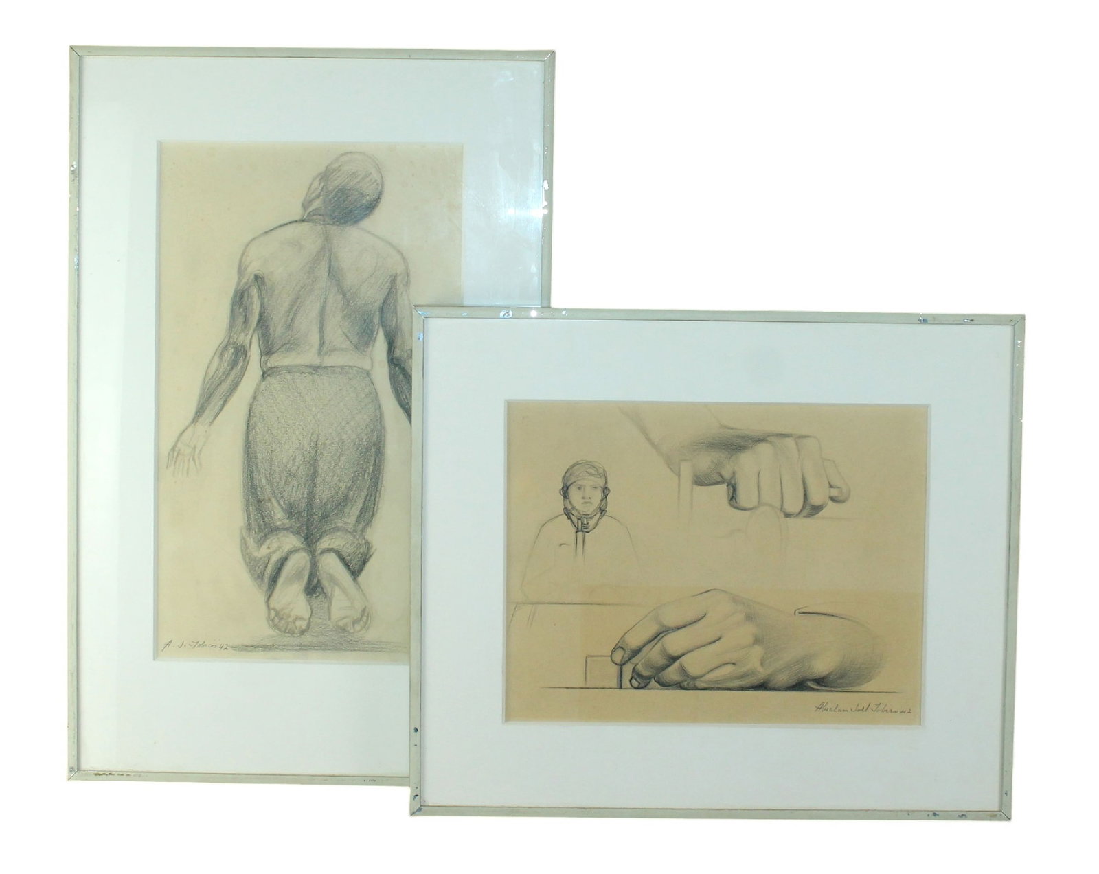 Lot of 2 Abraham Tobias (1913-1996) figural study drawings on paper (1 of 8)