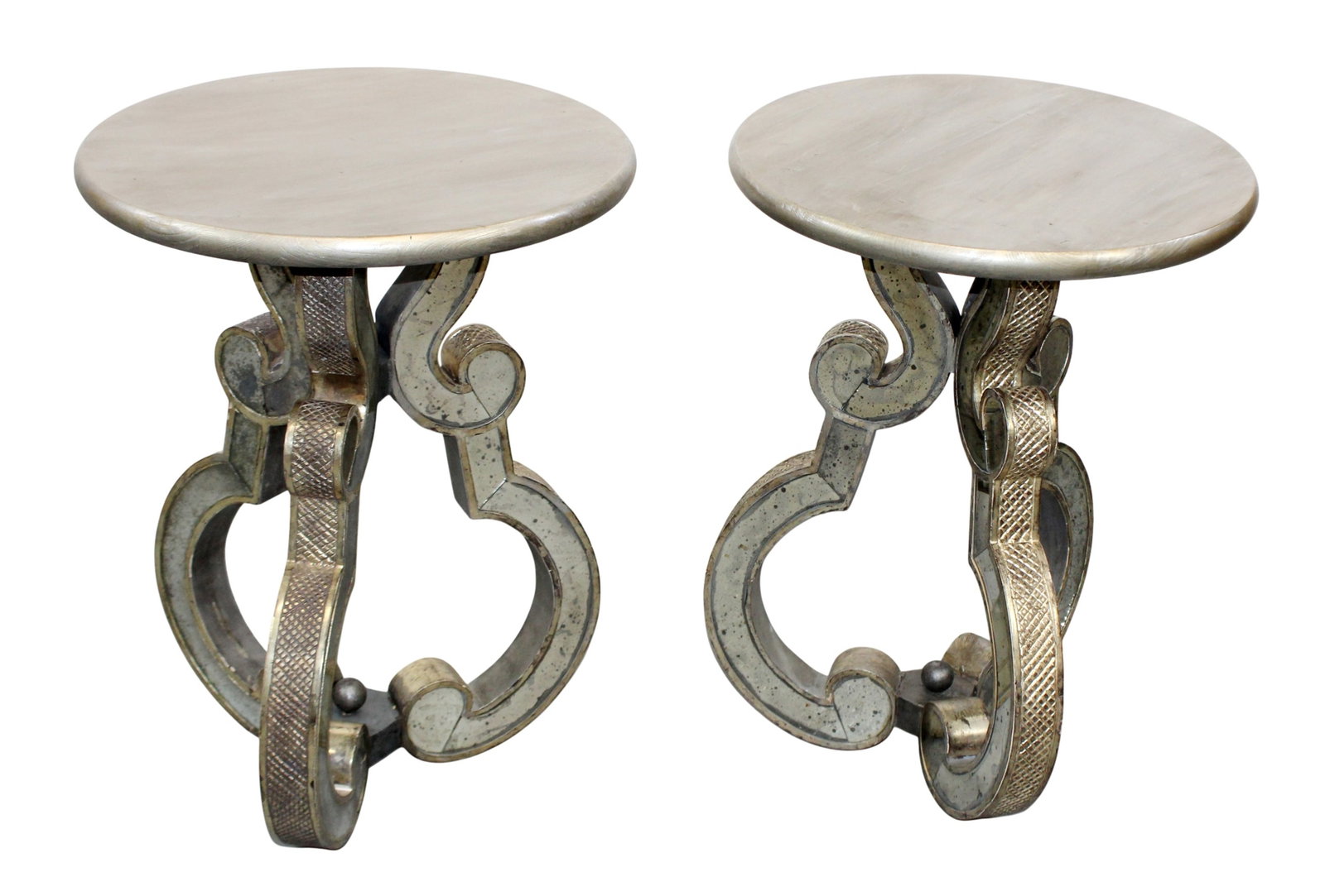 Pair of mirrored & silver scroll leg side tables (1 of 12)