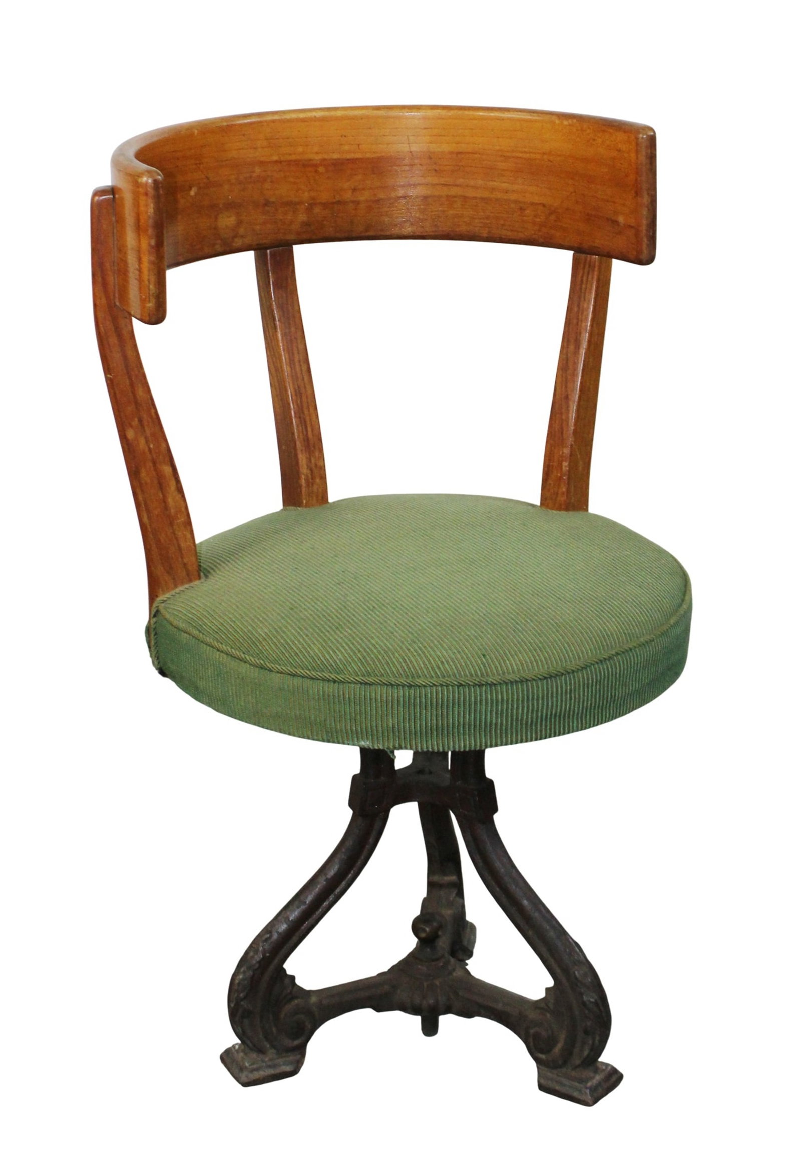 French iron base swivel desk chair with curved back and upholstered seat (1 of 5)