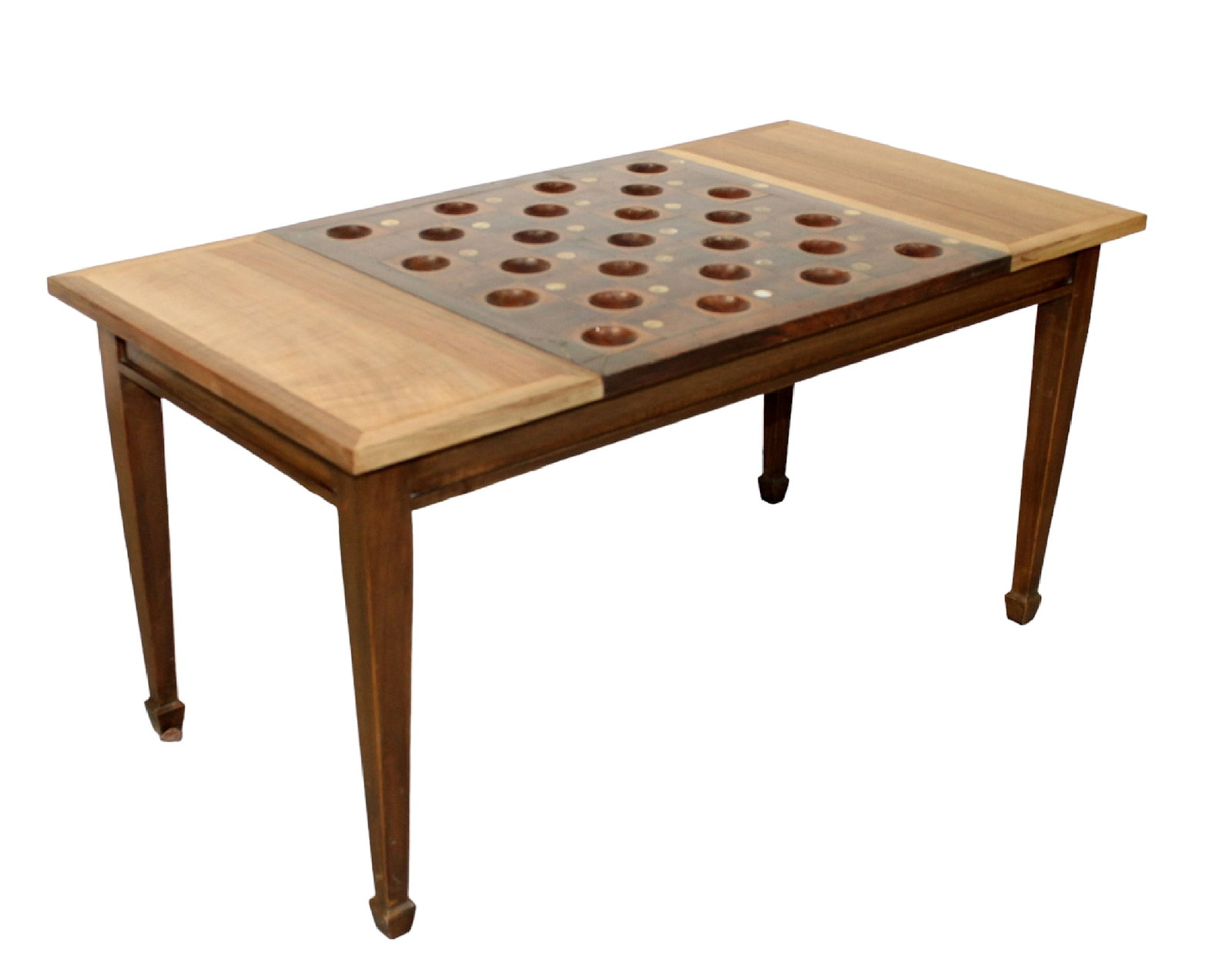 French coffee table with game board top: French coffee table with game board top. Mid 20th century. 18 1/2"h x 37 1/4"w x 19 5/8"d