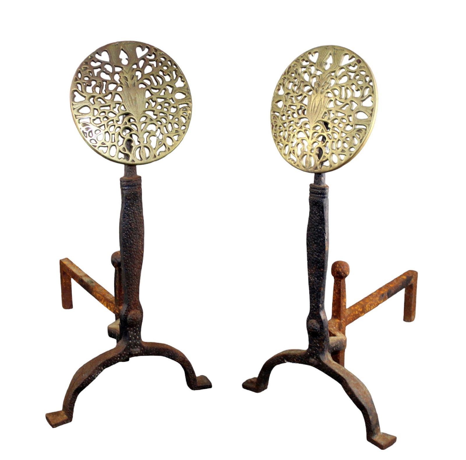 Pair of Virginia Metal Crafters American medallion andirons (1 of 11)