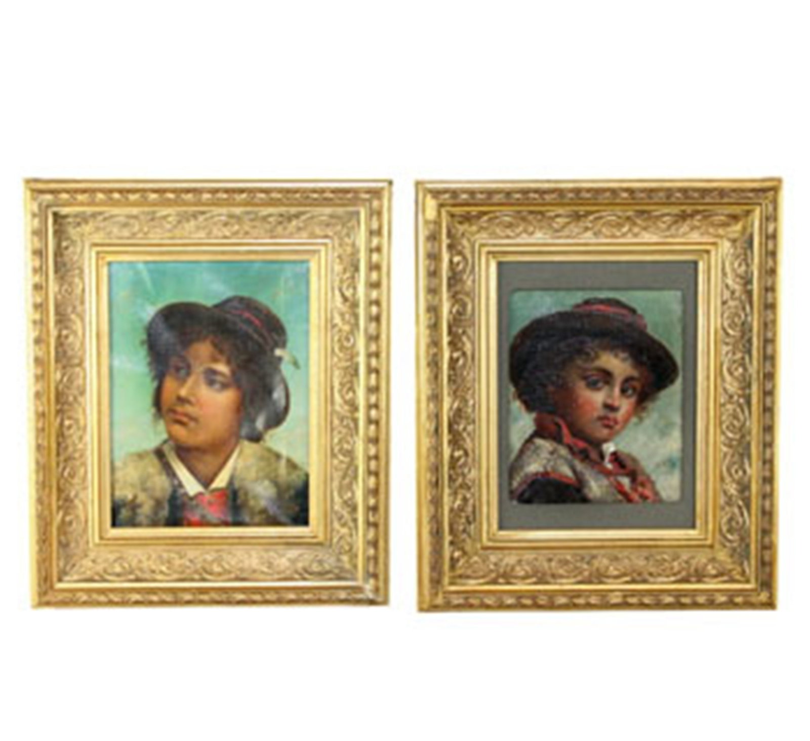 Pair of Italian oil on canvas paintings portraits of young boys signed RHS: Pair of Italian oil on canvas paintings portraits of young boys signed RHS. Overall framed size 14"h x 11 1/2"w Weight: 4lbs