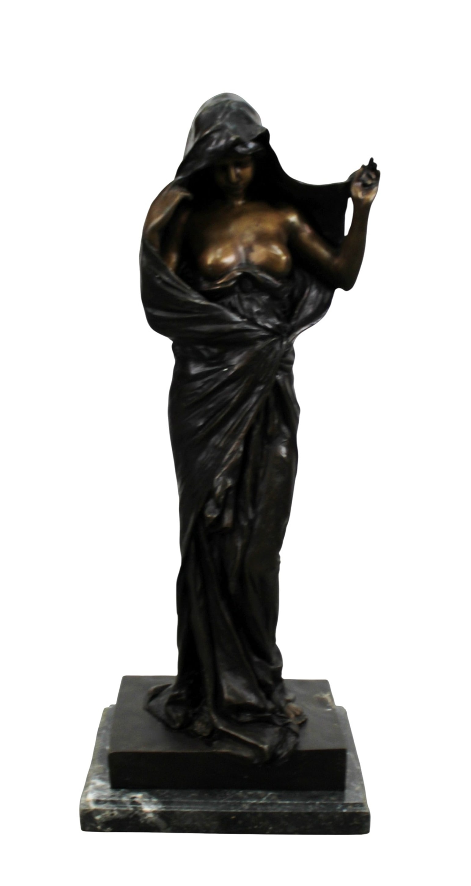 Bronze figural statue of a woman: Bronze figural statue of a woman entitled "Nature Unveiling Herself Before Science" 34"h x 13 1/2"w 11 6/8"d