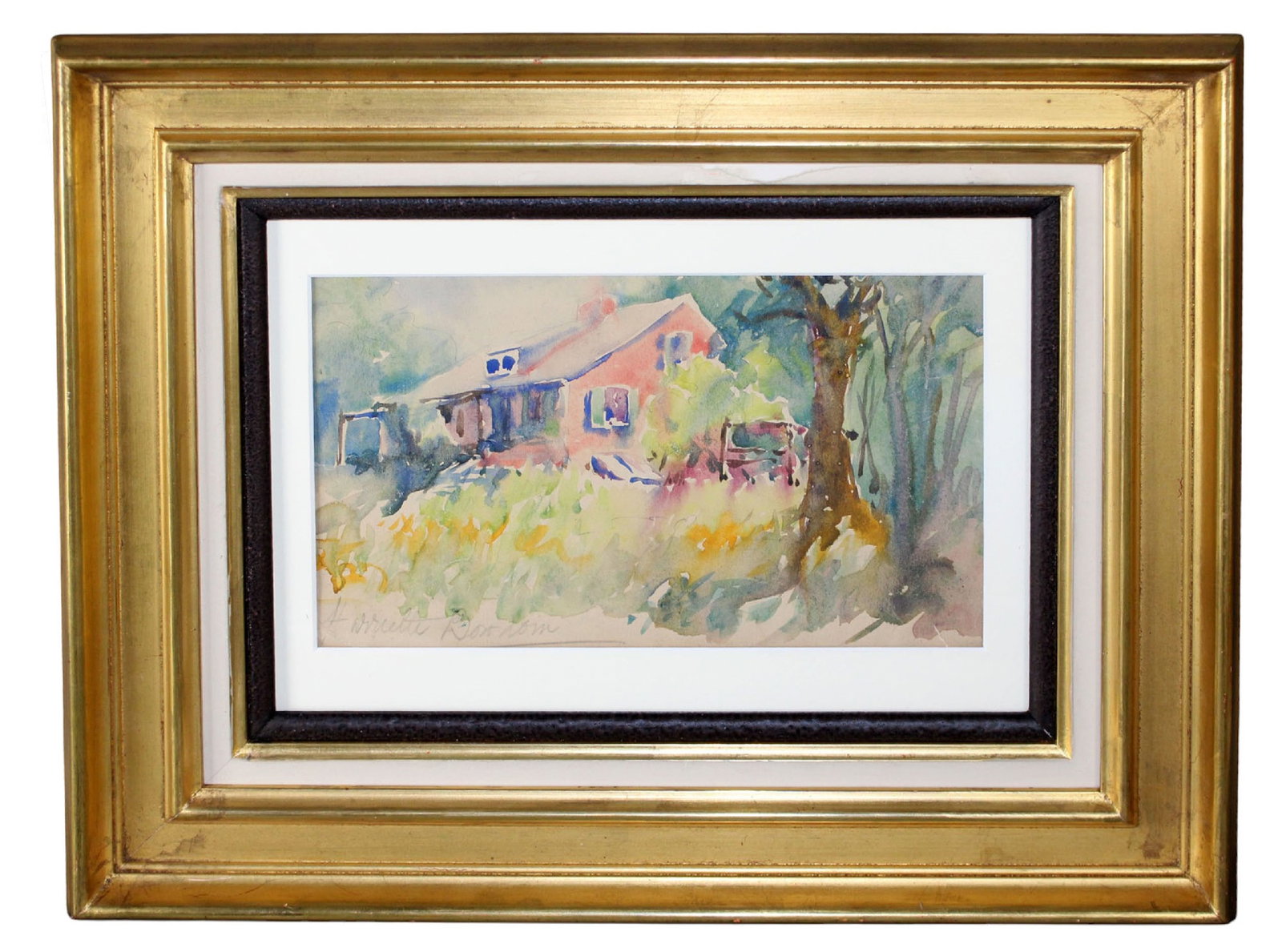 Harriette Bowdoin (1880-1947) watercolor painting on paper of cottage (1 of 8)