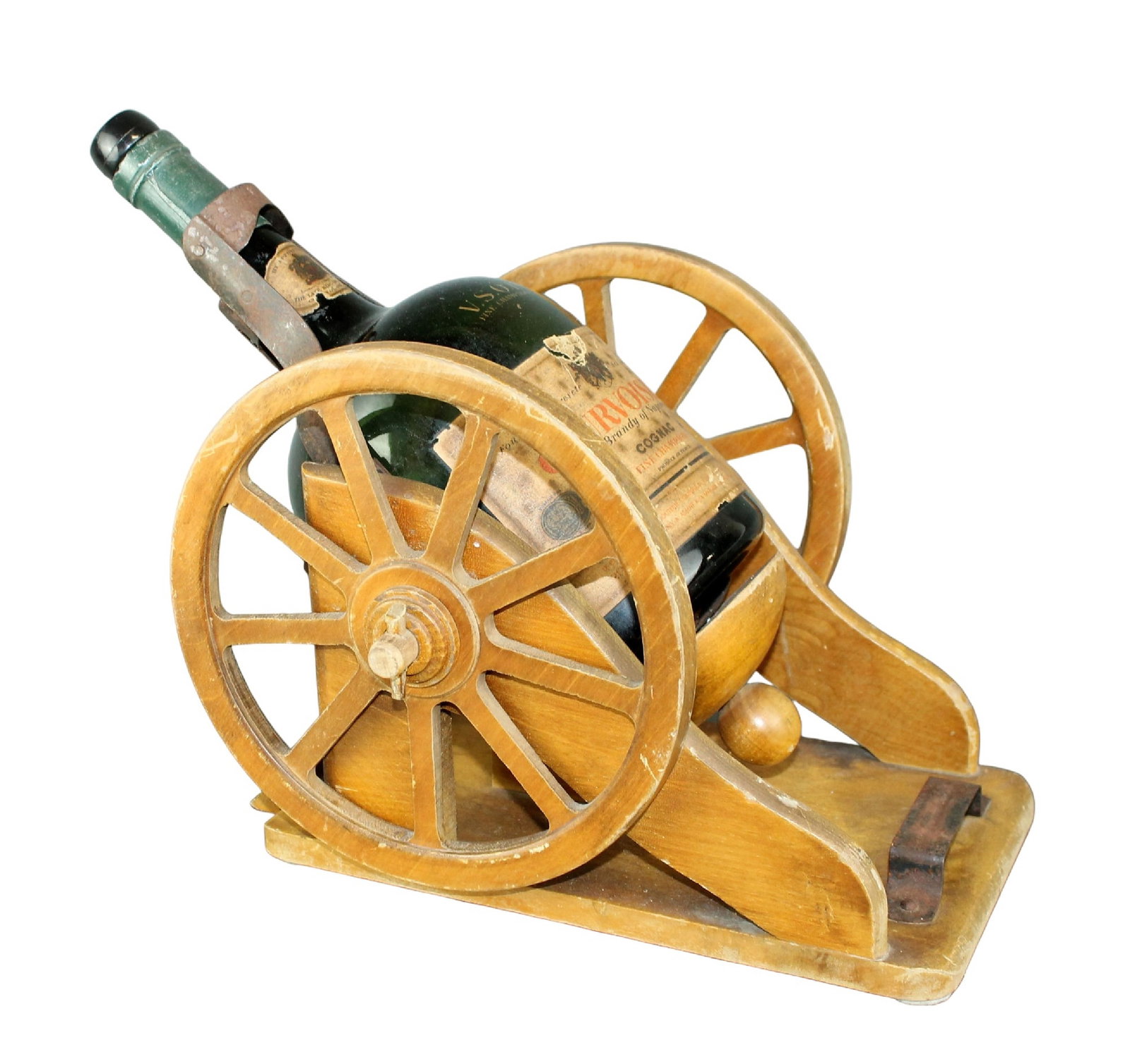 French wooden cannon carriage holding Courvoisier bottle (1 of 8)