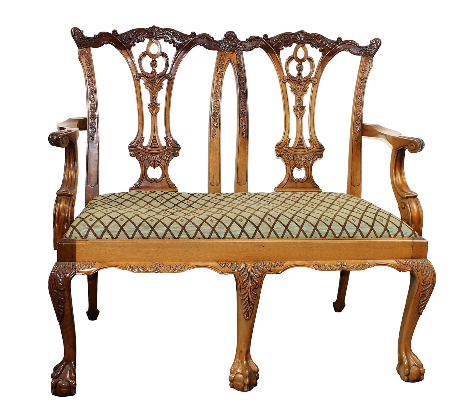 Chippendale style double seat bench in carved mahogany (1 of 7)