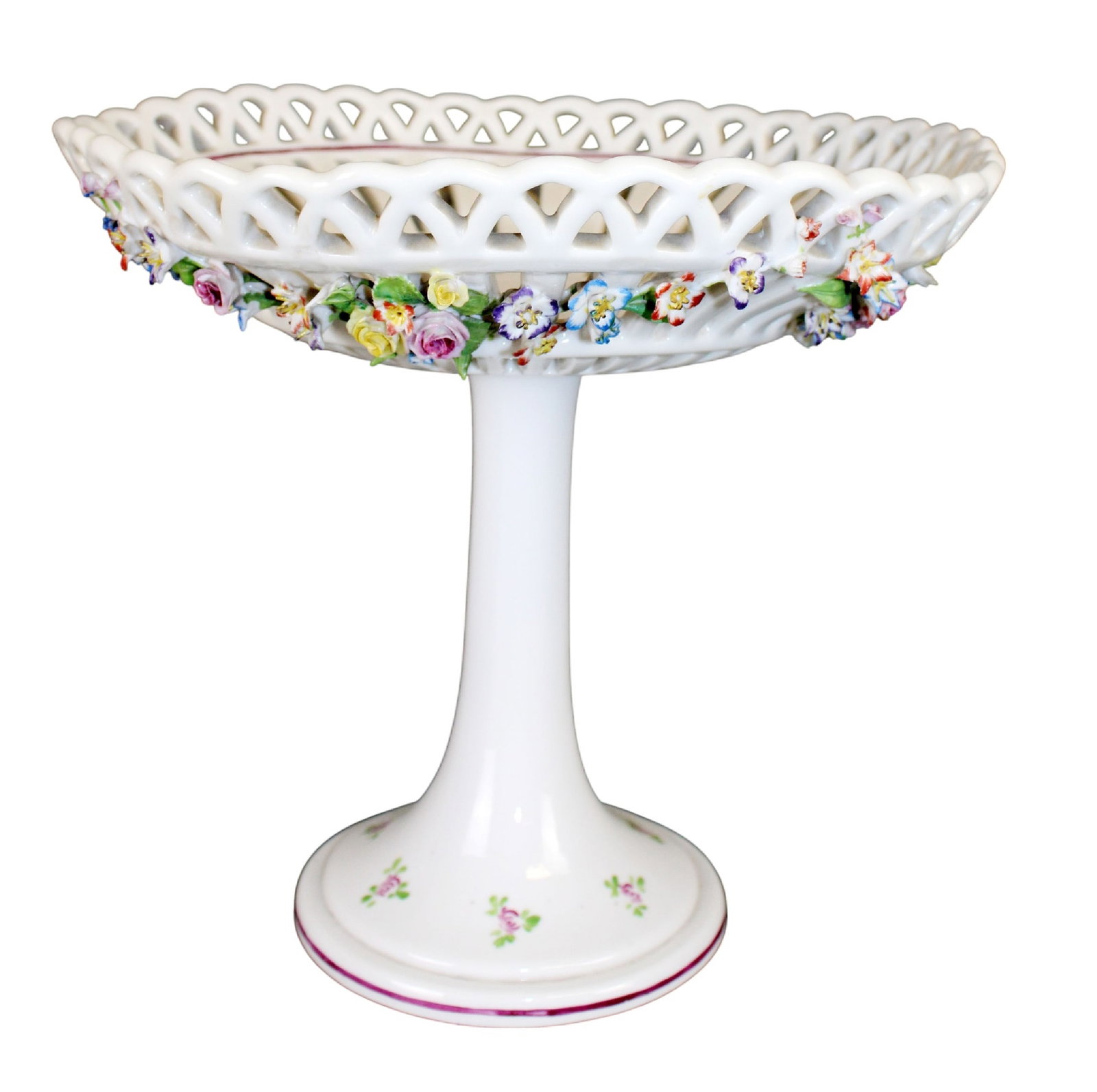 Capo di monte porcelain lattice weave footed compote (1 of 9)