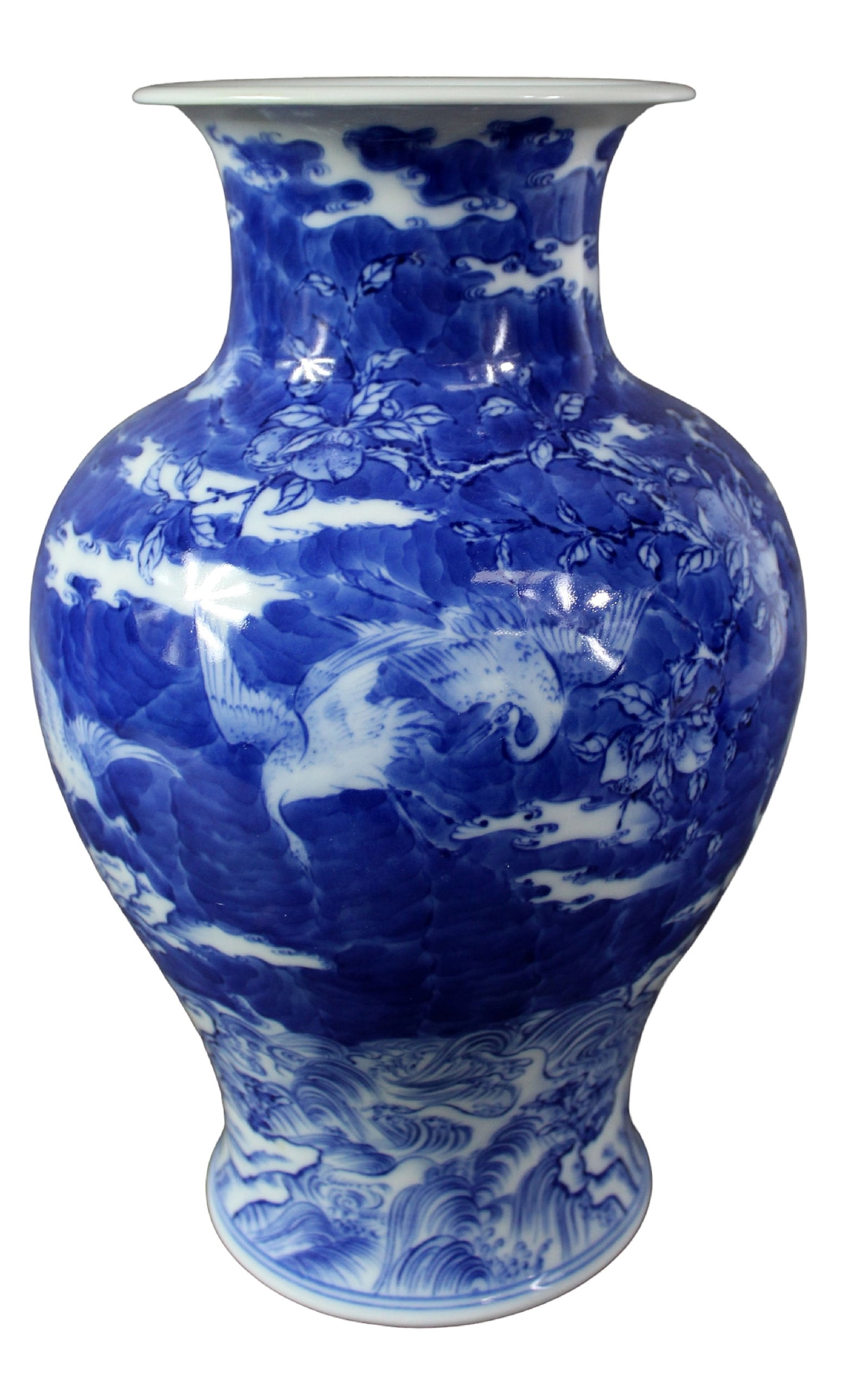 Chinese porcelain vase with birds & mountains (1 of 9)
