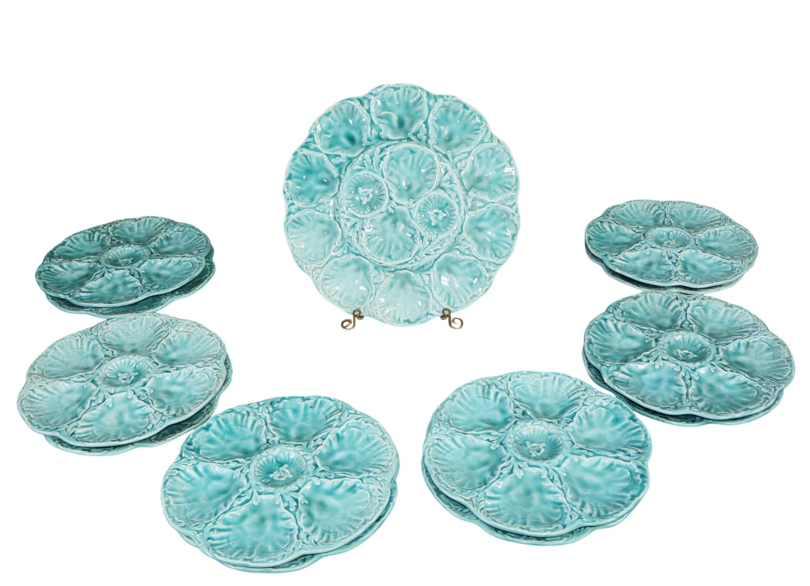 Set of 12 French Gien oyster plates and 1 platter (1 of 12)