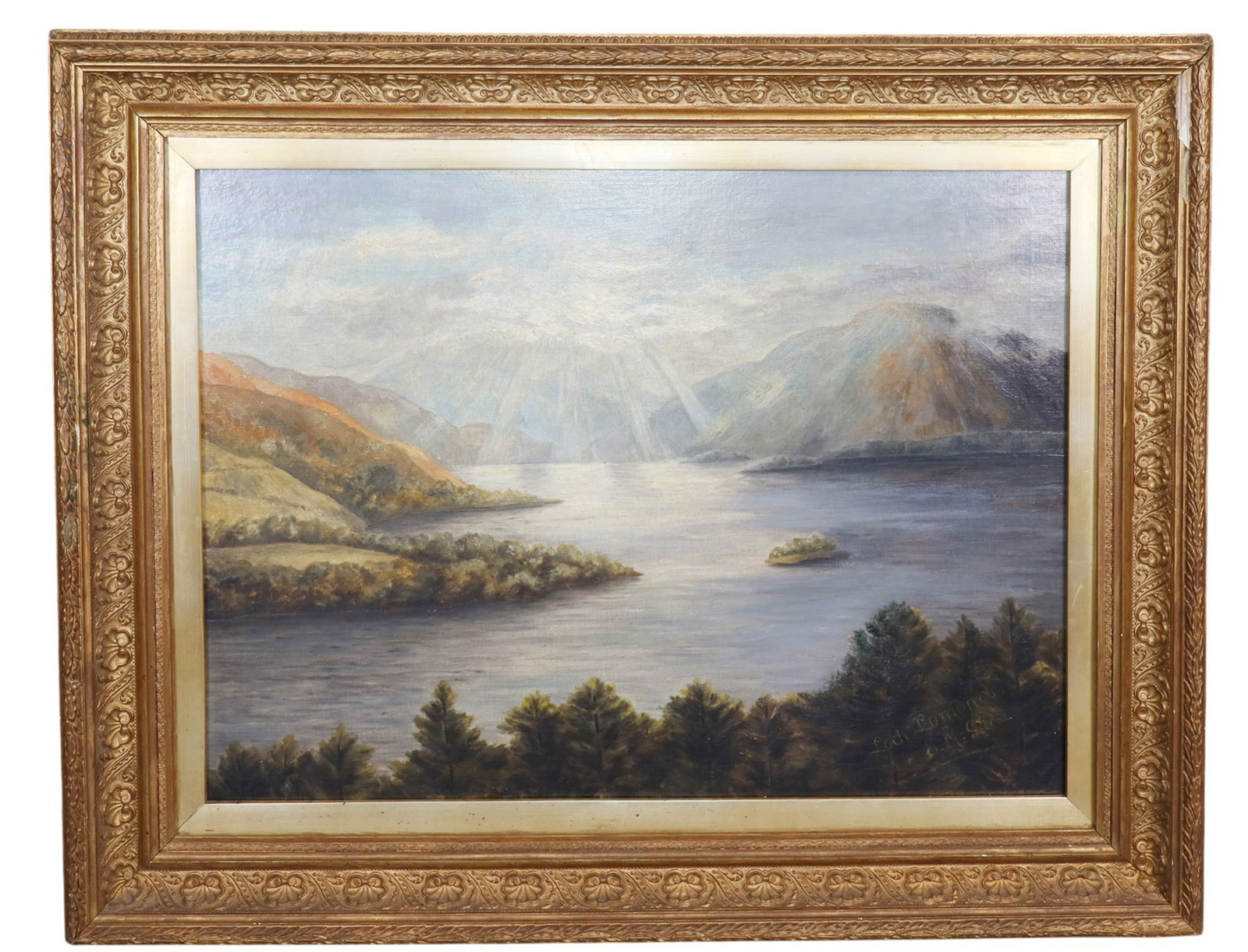 English oil on canvas landscape painting - signed l/r Edmund Marriner Gill (1820 - 1894): English oil on canvas landscape painting - signed l/r Edmund Marriner Gill (1820 - 1894). Framed: 23 3/8"h x 28 1/4"w Sight: 16 1/2"h x 21 1/2"w Weight: 7lbs