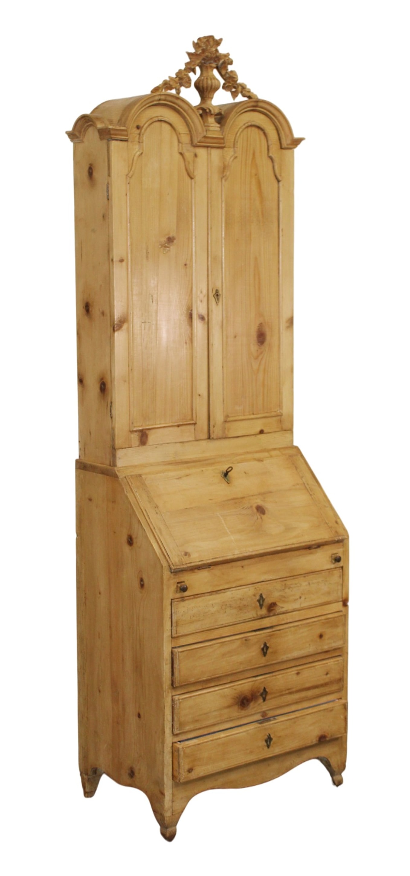 Italian fall front secretary on chest in pine with flowering urn crest (1 of 15)
