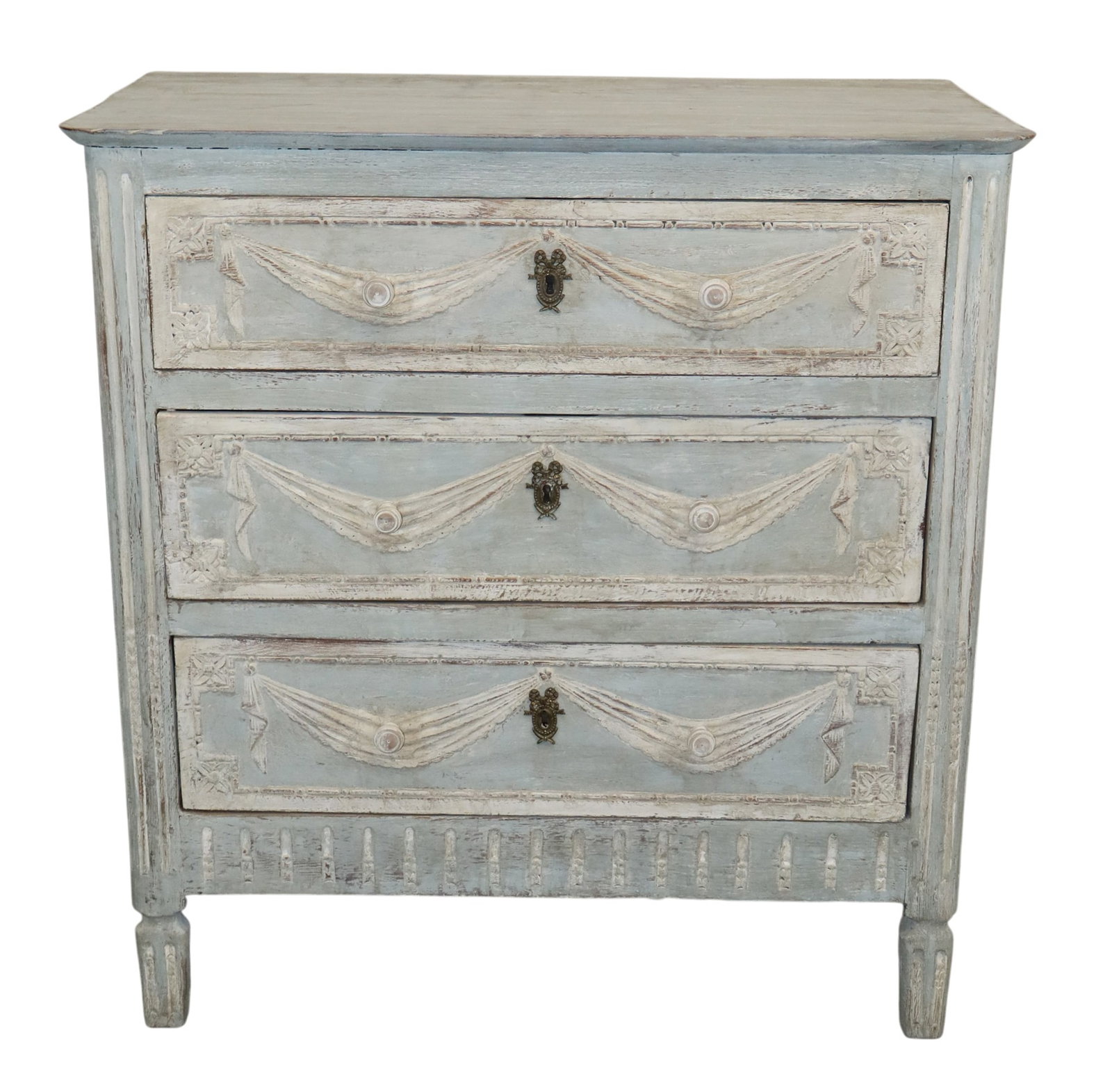 French Louis XVI commode in oak with with carved swags and a painted finish (1 of 9)