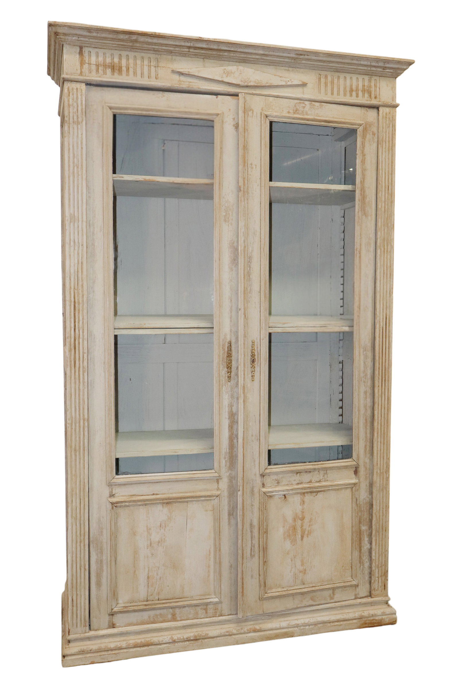 French painted and rubbed 2 door bookcase with fluted pilasters (1 of 7)