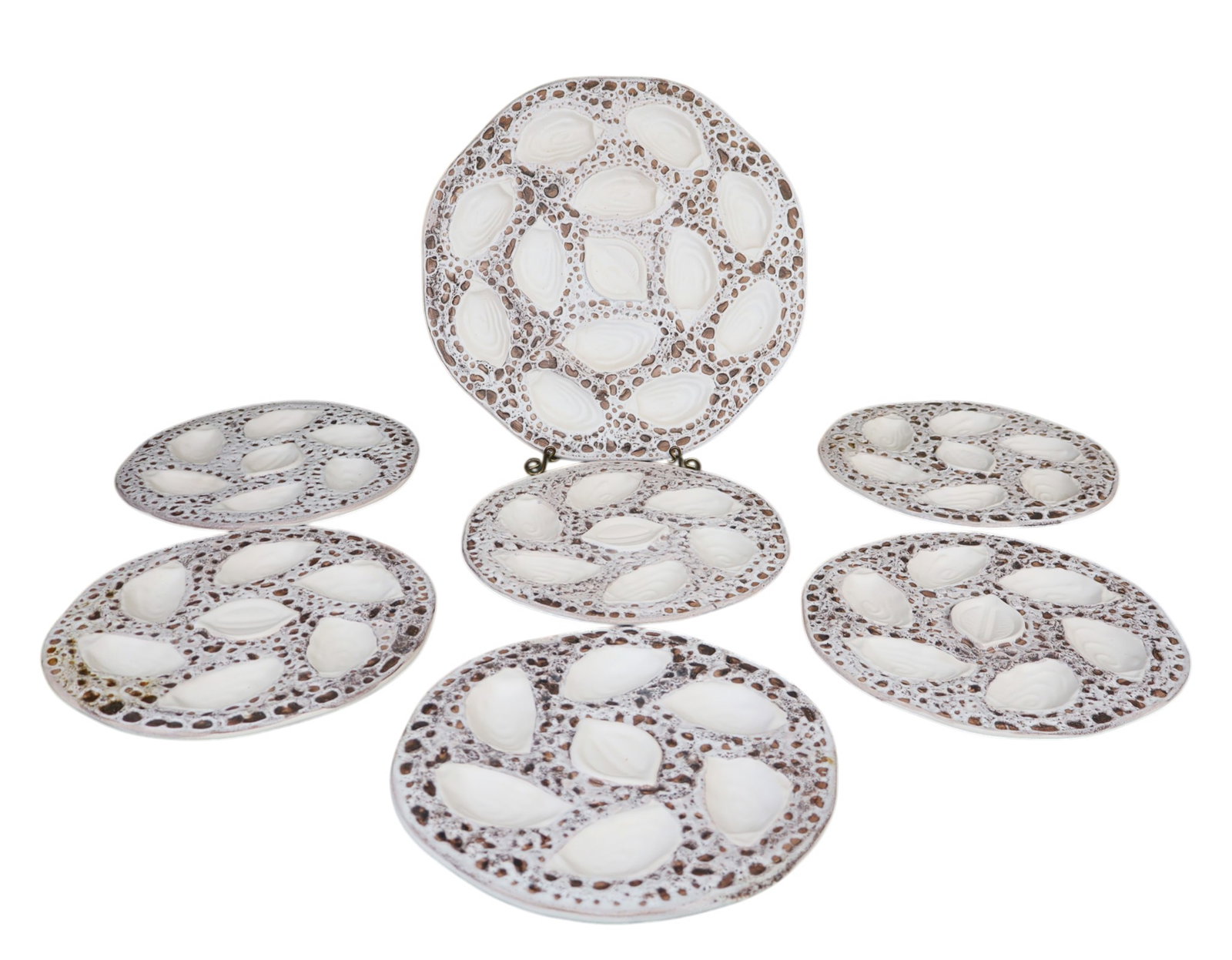 Set of 6 French Vallauris ceramic oyster plates and 1 platter (1 of 6)