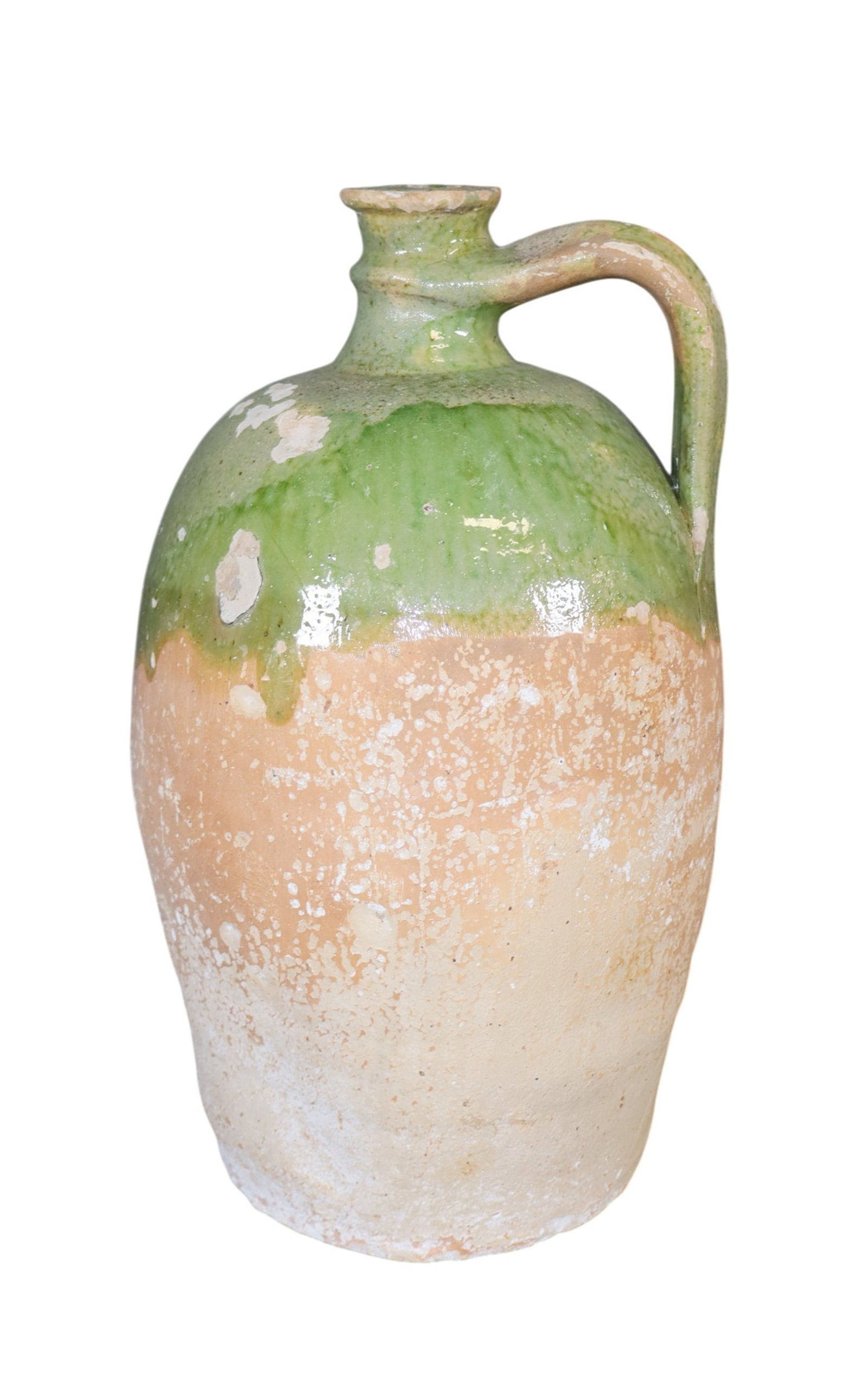 French glazed terra cotta jug or pitcher in green (1 of 6)