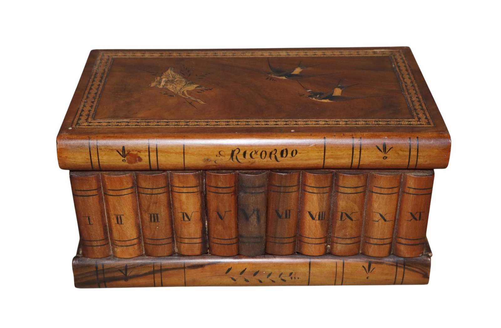 Small French faux book inlaid box (1 of 9)