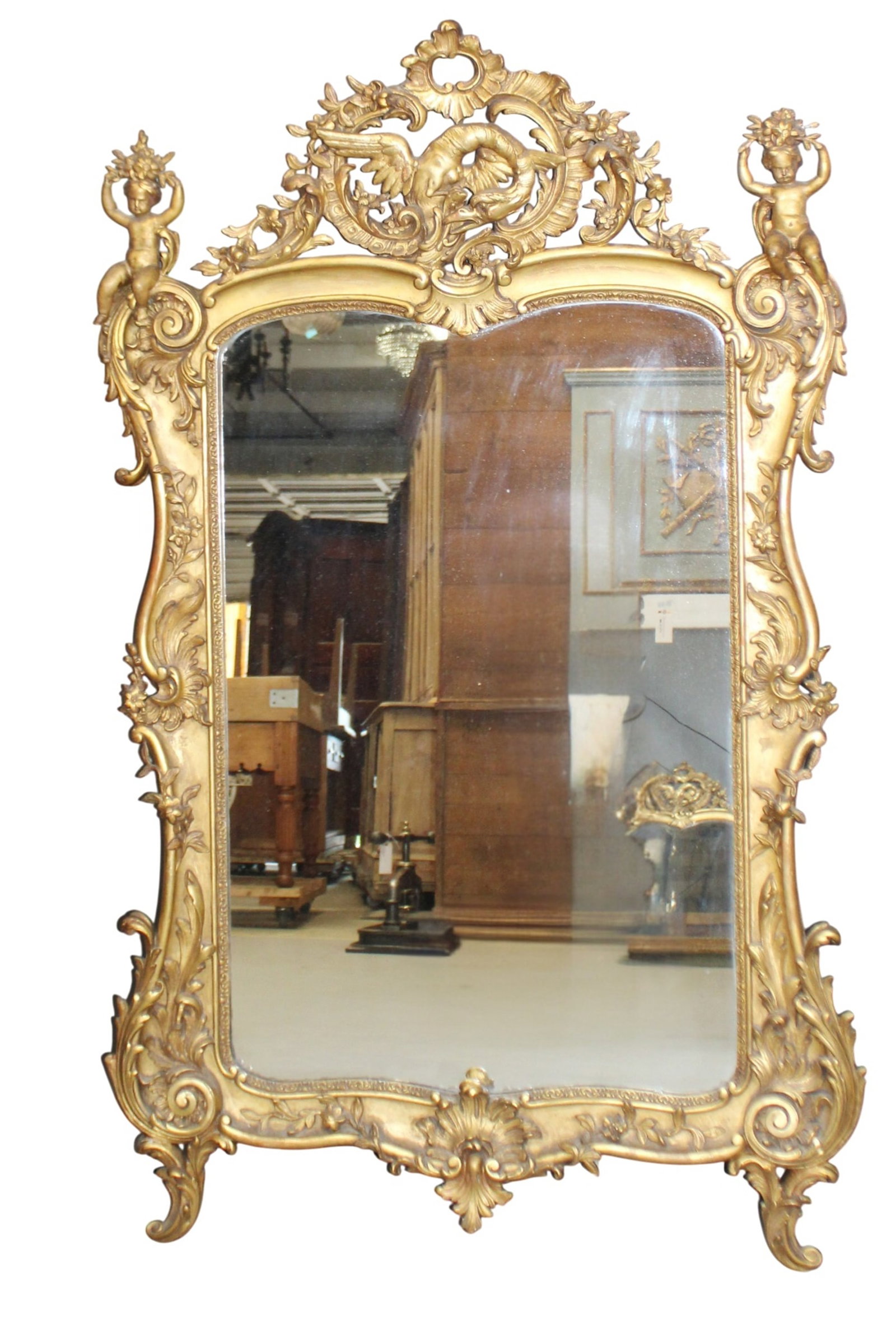 Italian gold leaf mirror with cherubs (1 of 8)