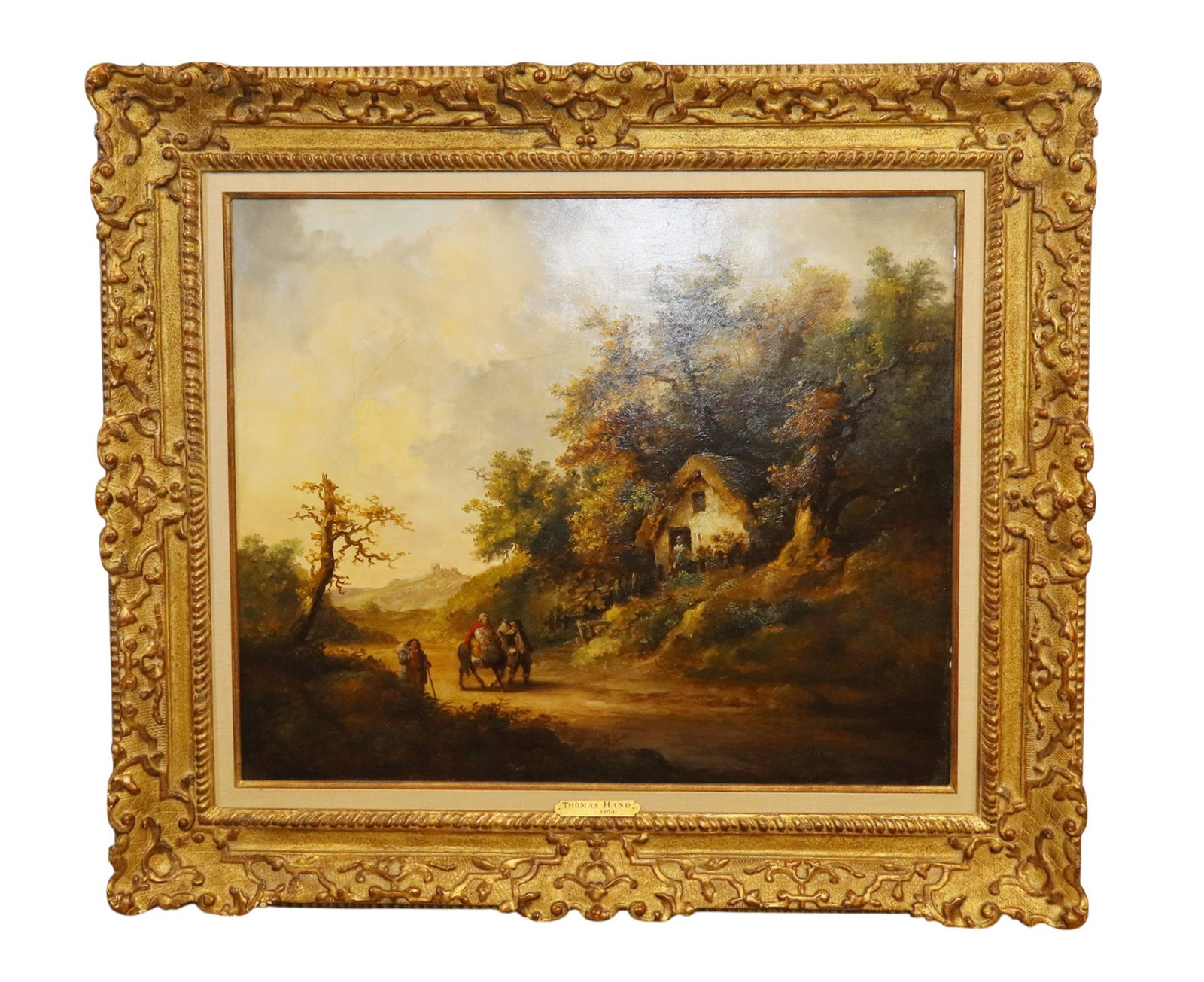 Thomas Hand (1771-1804) Oil on canvas landscape painting with cottage (1 of 5)