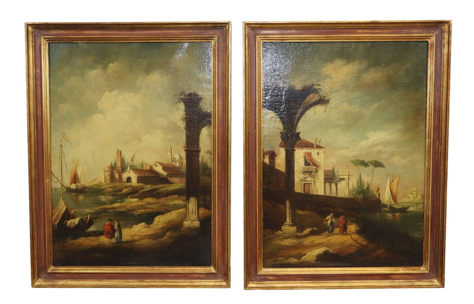 Set of 2 Italian oil on canvas painted harbor scenes (1 of 5)