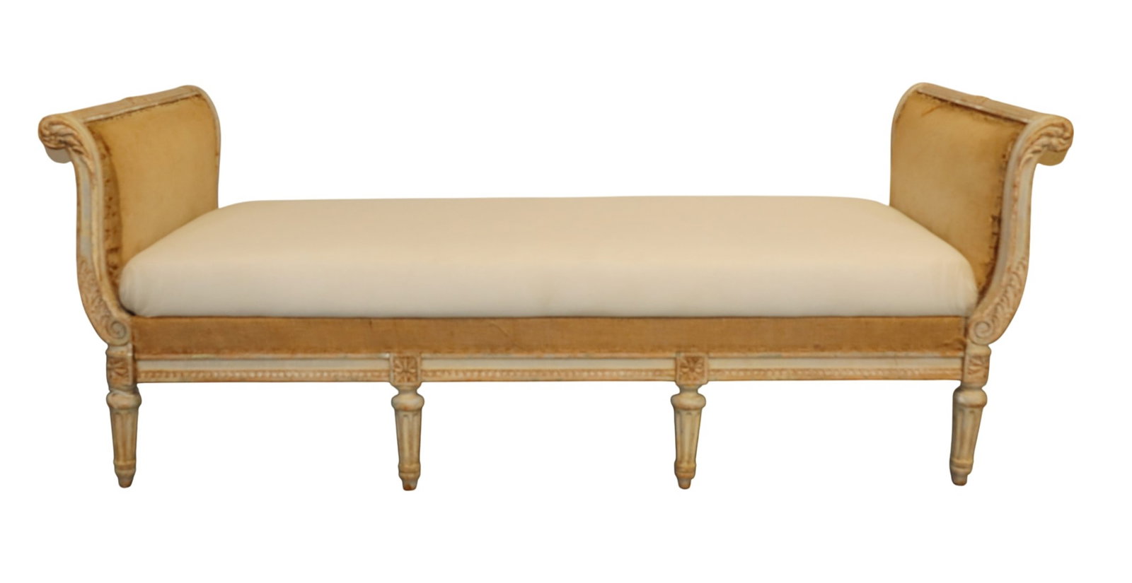 Swedish Gustavian daybed in pine with reeded rolled arms on 6 fluted legs (1 of 8)