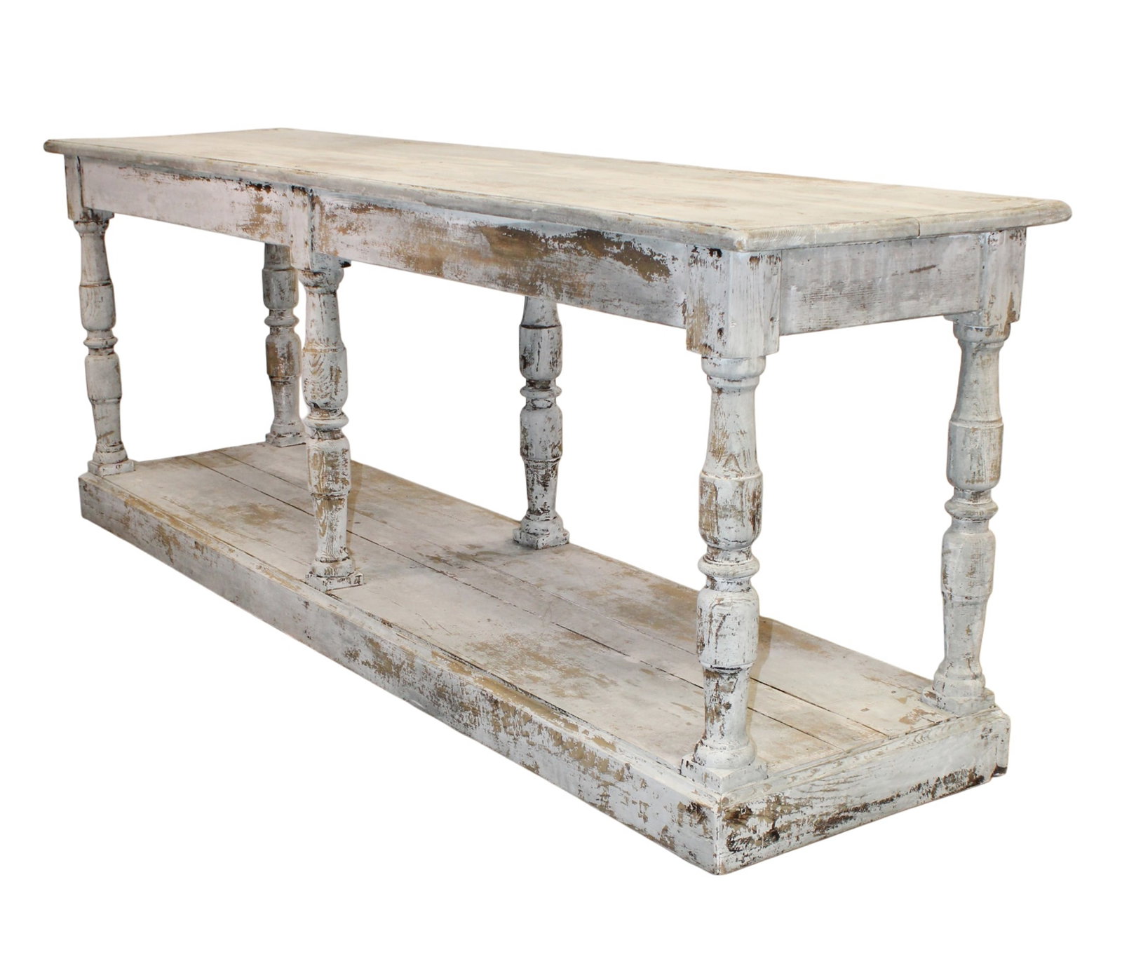 French 6 leg drapers table in pine with rubbed painted finish (1 of 9)