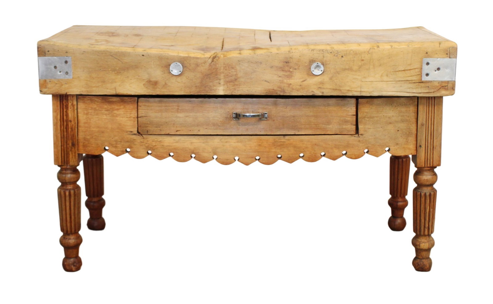 French butcher block with fluted legs and scalloped front (1 of 6)