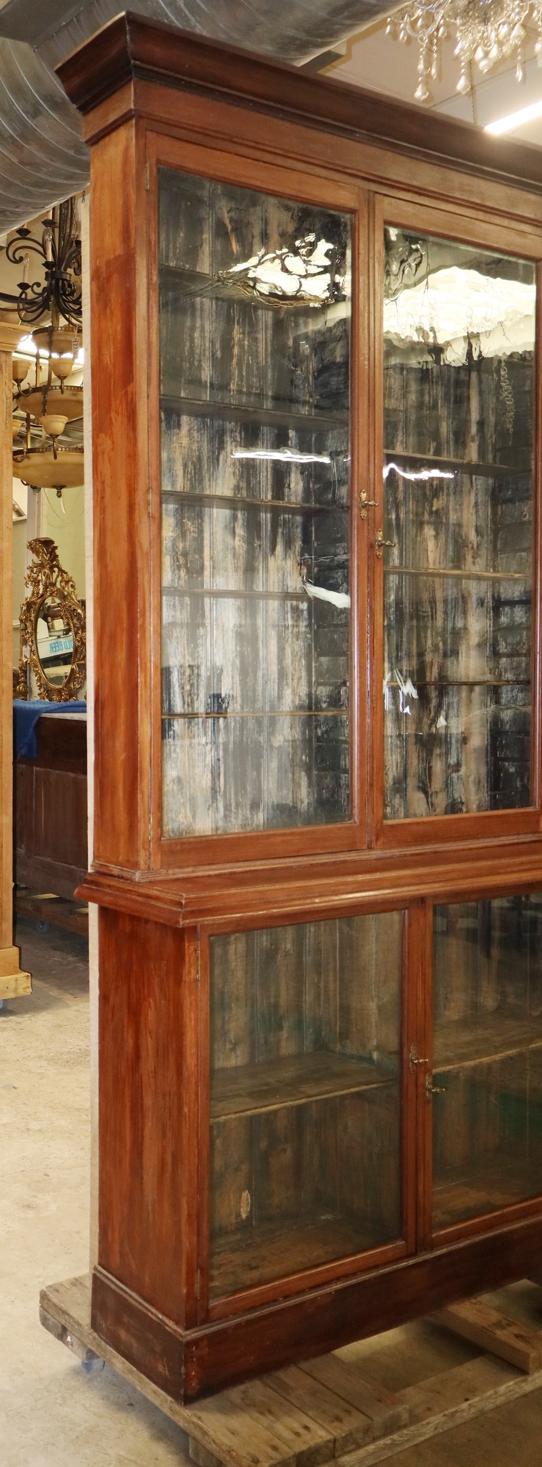 English pharmacy cabinet/bookcase with glass paned doors in mahogany - 8