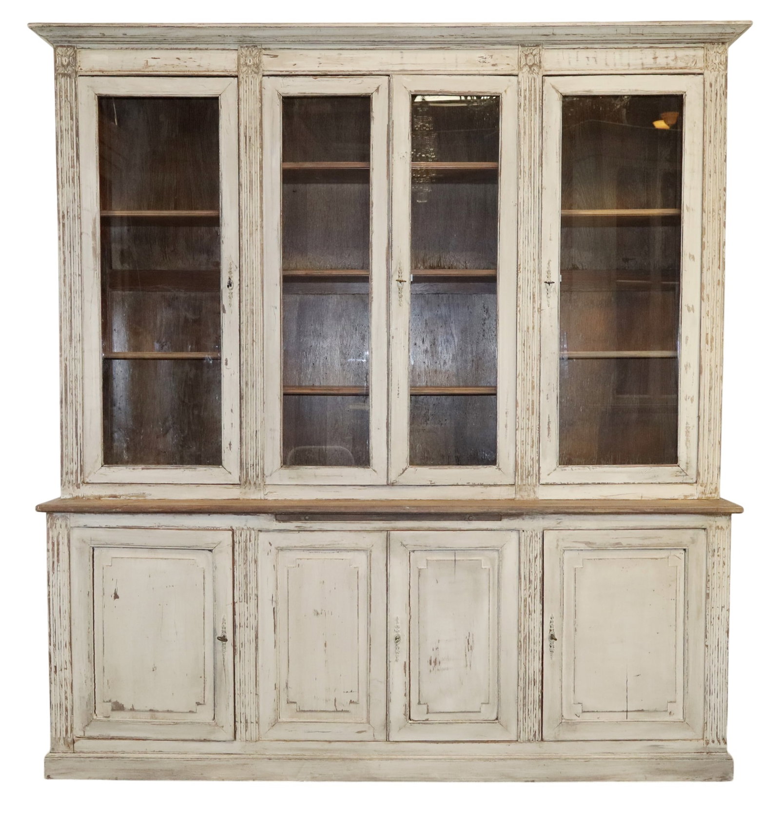 French 4 door bookcase with fluted pilasters and rubbed finish (1 of 7)
