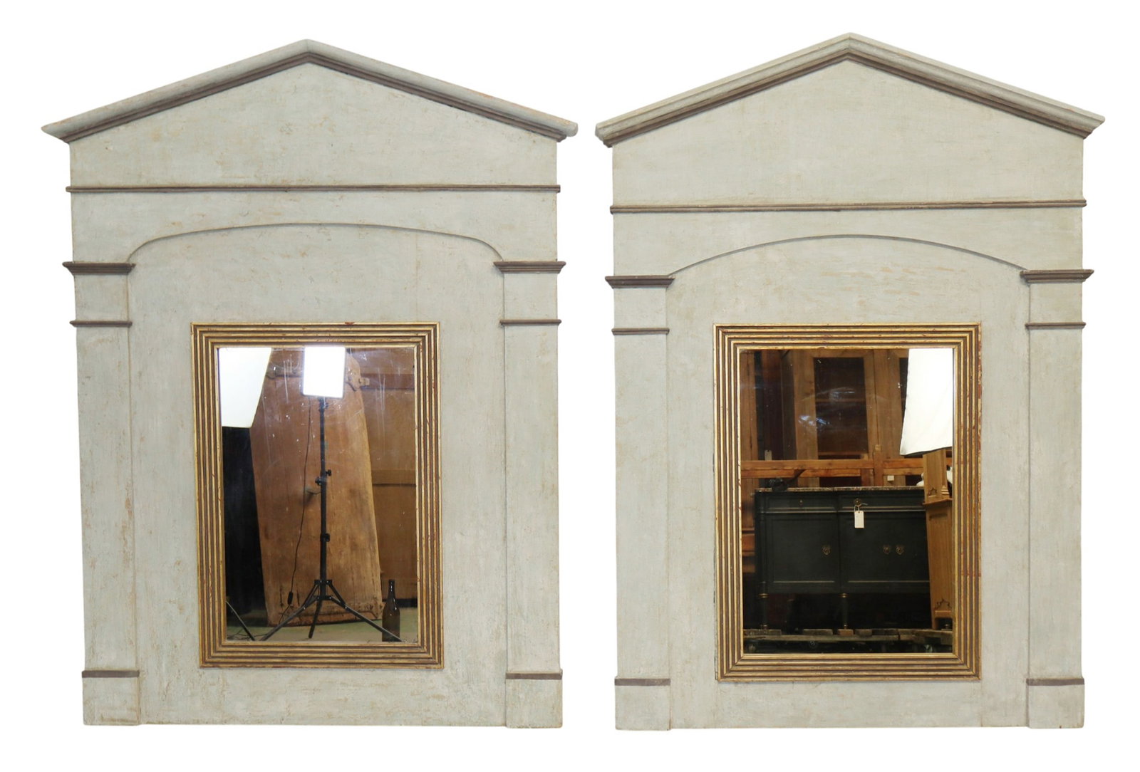 Pair of large French Directoire trumeau mirrors painted and gilt (1 of 7)