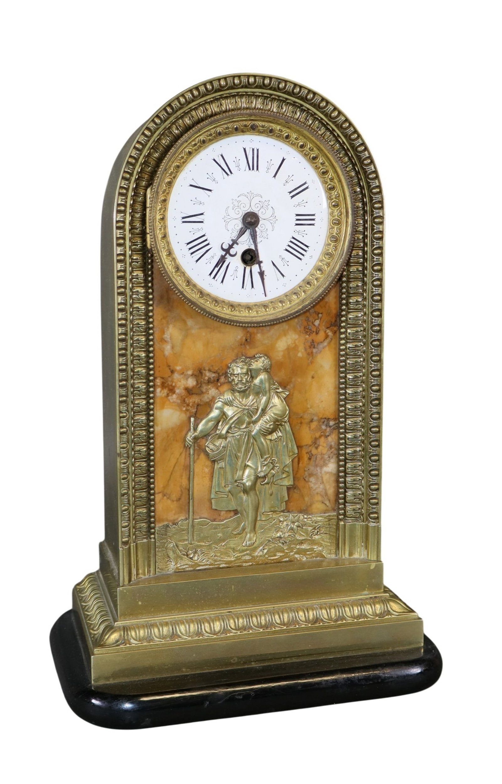 French Empire style domed bronze mantel clock with classical figural relief and sienna marble (1 of 7)