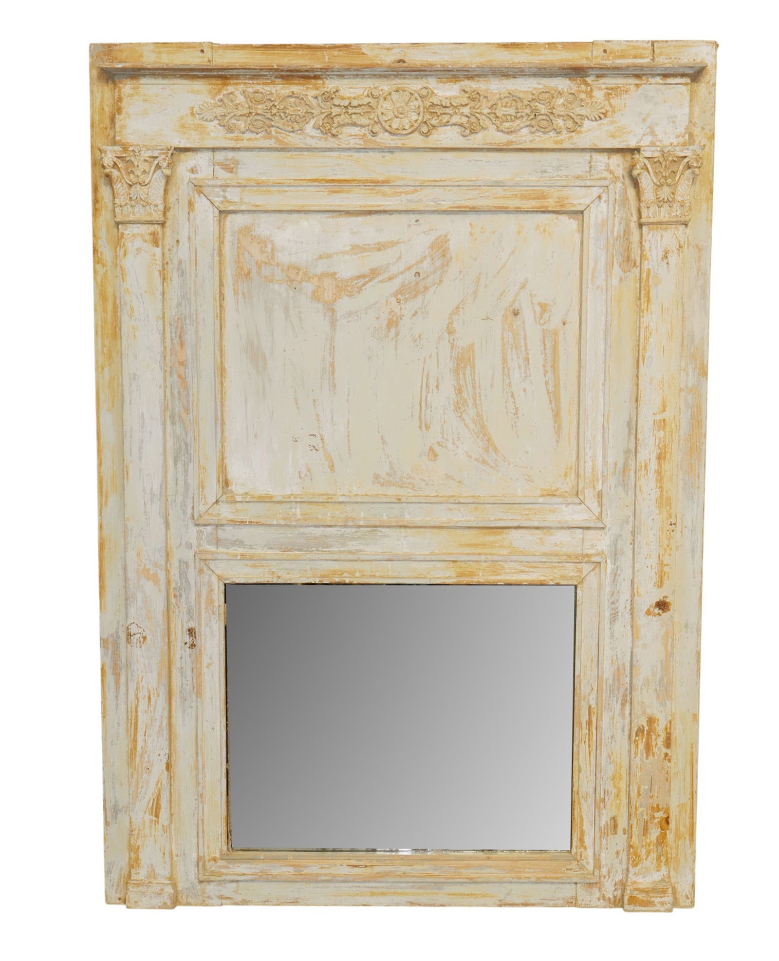 French Empire style trumeau mirror in pine with rubbed finish (1 of 5)