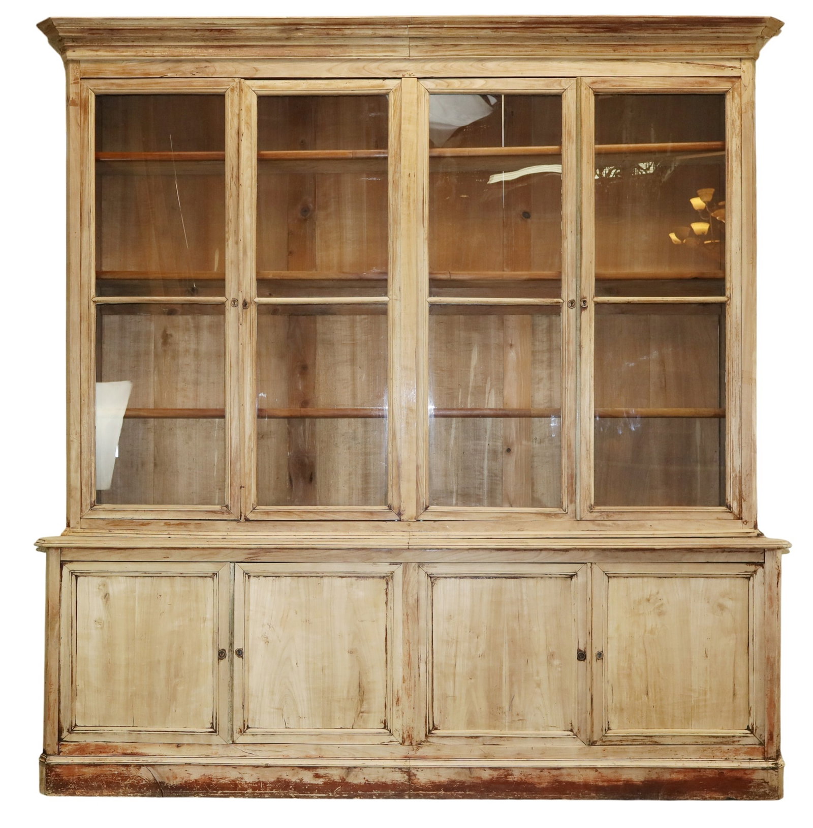 French 4 door bookcase in bleached walnut with glass upper doors (1 of 7)