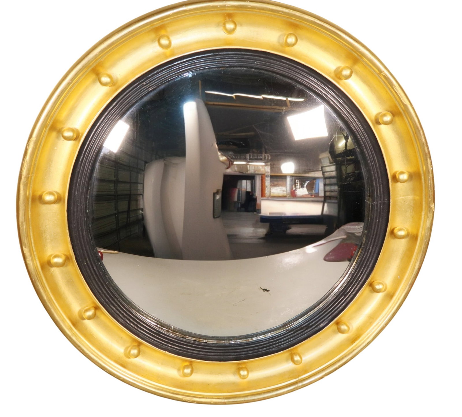 French gilt wood concave butlers mirror with round balls (1 of 8)