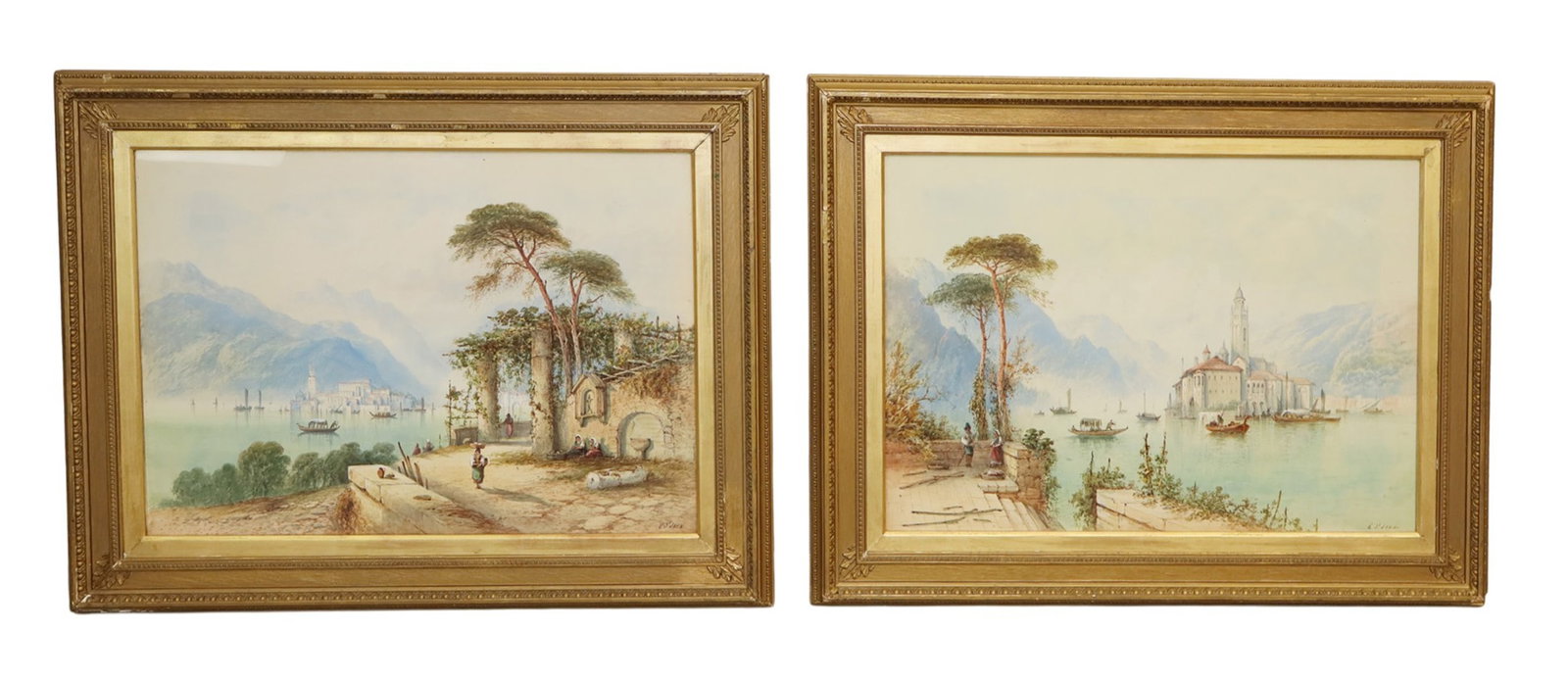 Companion pair of watercolor landscape paintings - Signed Edwin St. John (1880-1920) (1 of 10)