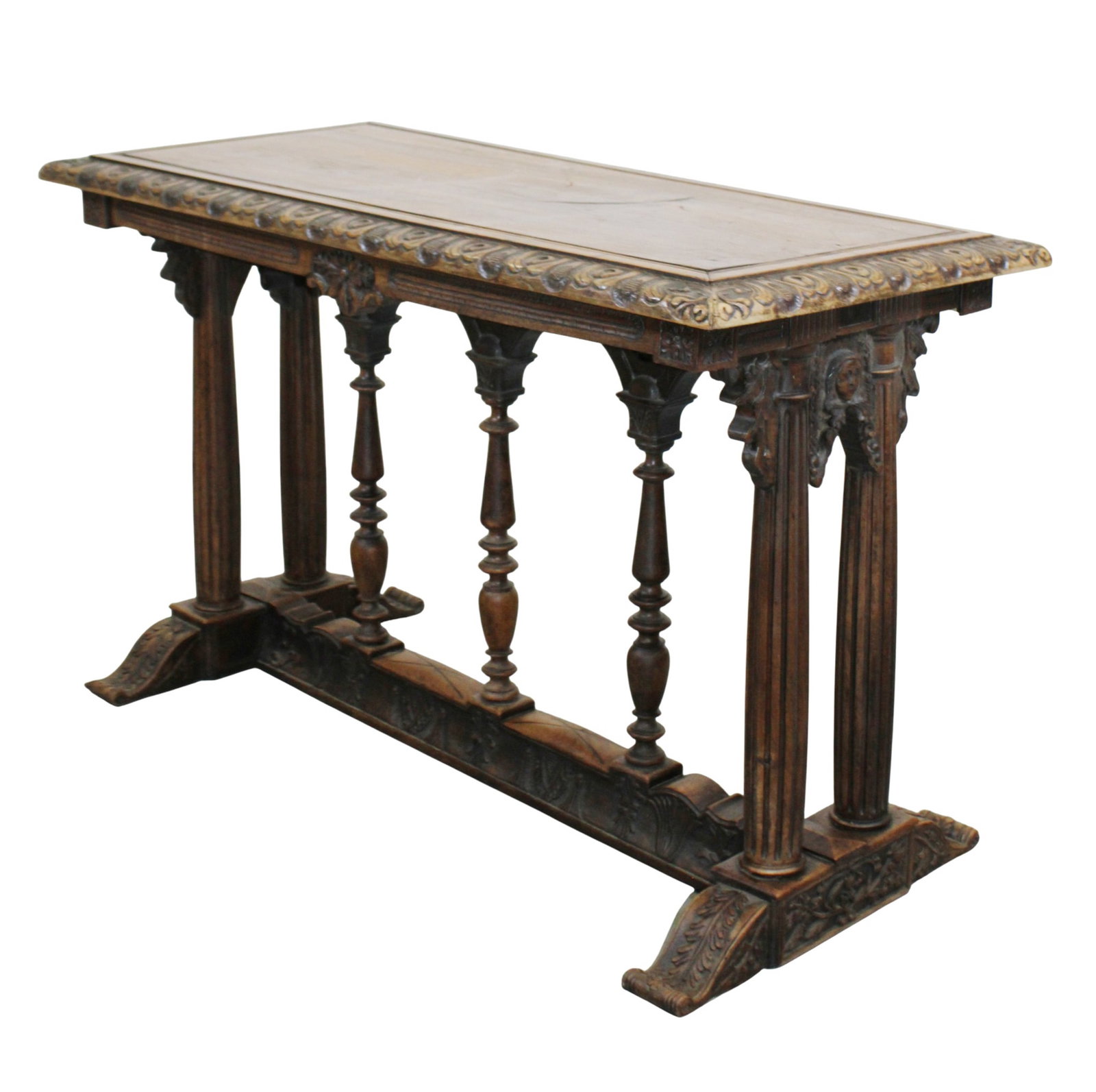 French library or center table in walnut with column base (1 of 10)
