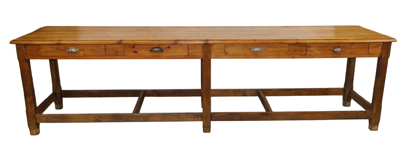 French drapers table in pine on square legs with 4 drawers (1 of 11)
