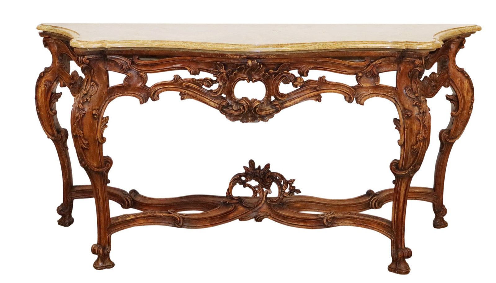 French Rococo pierce carved walnut console table with Alabastro Fiorito marble (1 of 10)