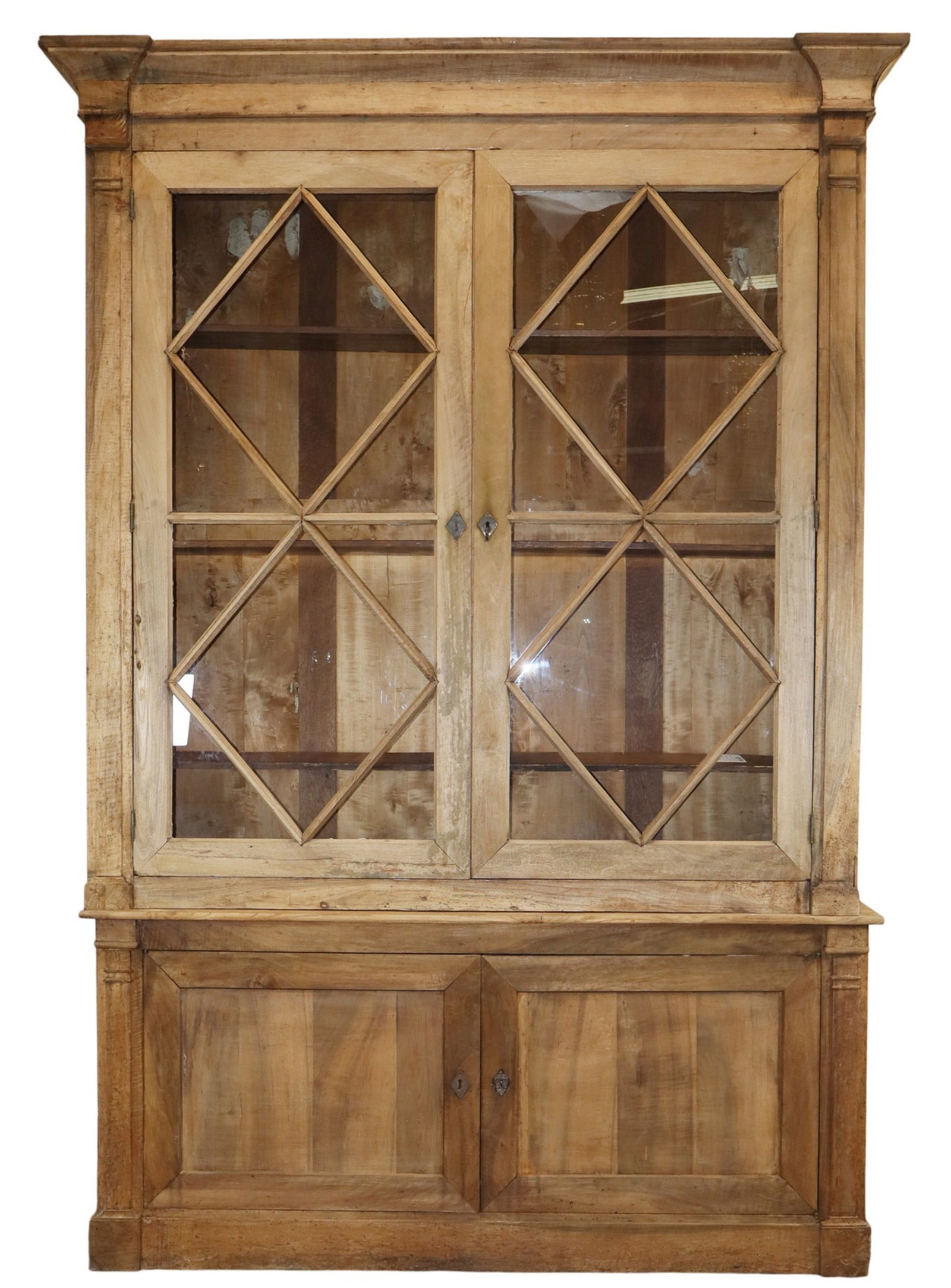 French Louis Philippe 2 door bleached walnut bookcase with paned glass doors (1 of 6)