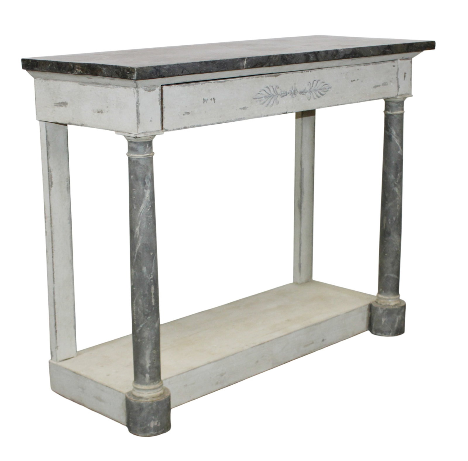 French Empire console on turned legs with marble top and painted finish (1 of 9)