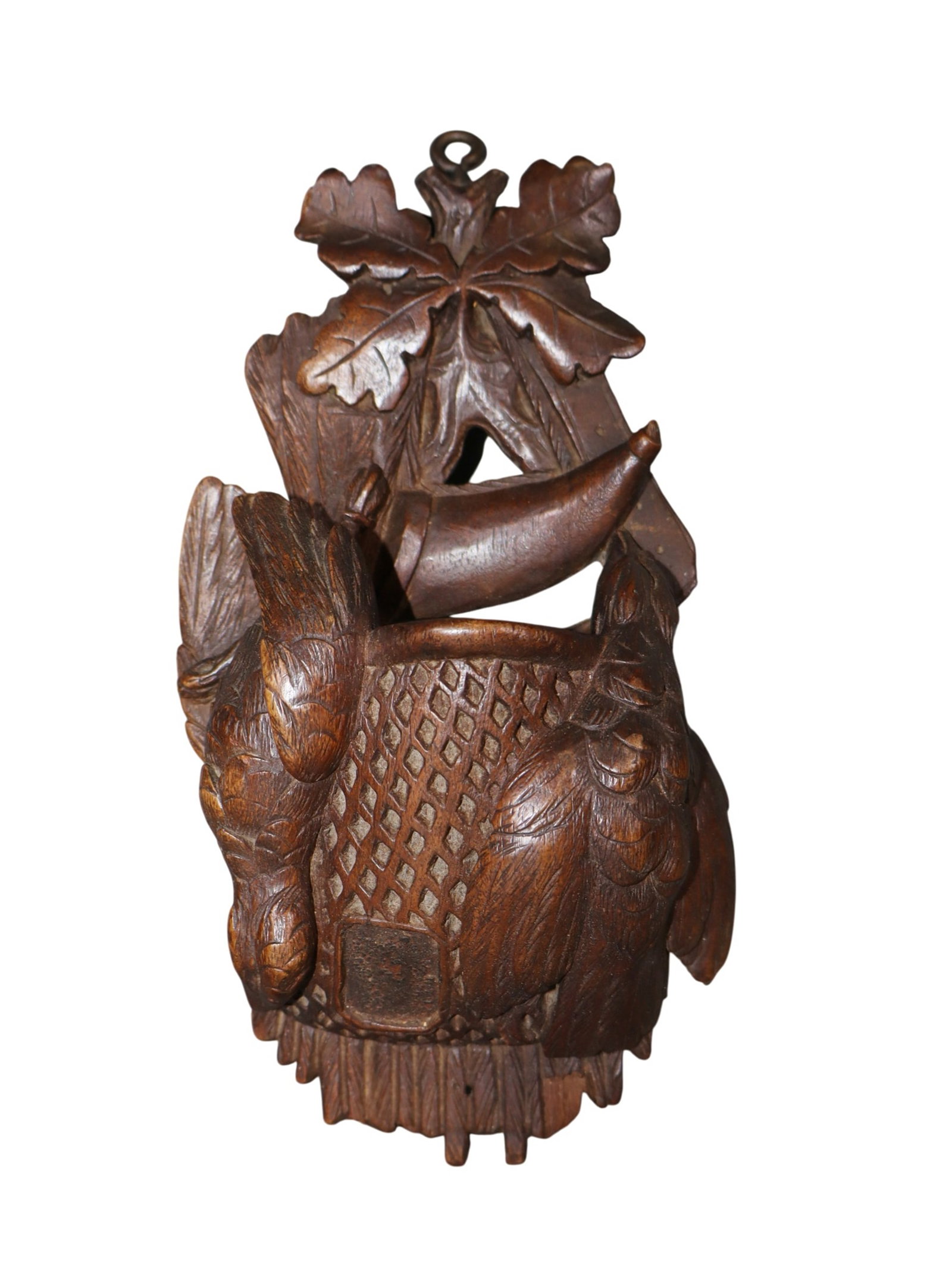 French Black Forest walnut wall pocket matches holder (1 of 4)