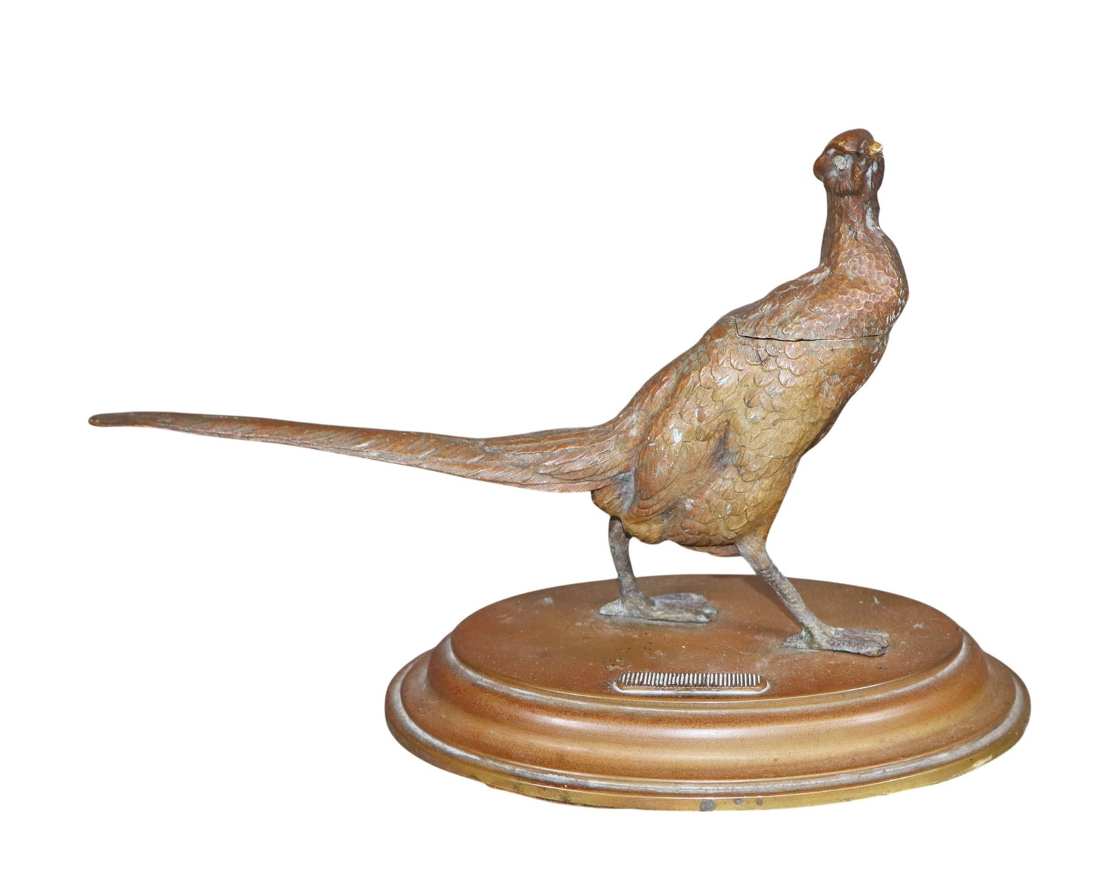 French bronze matches holder in the form of a pheasant: French bronze matches holder in the form of a pheasant. Late 19th century. 5"h x 8 1/2"w x 4"d Weight: 1lbs