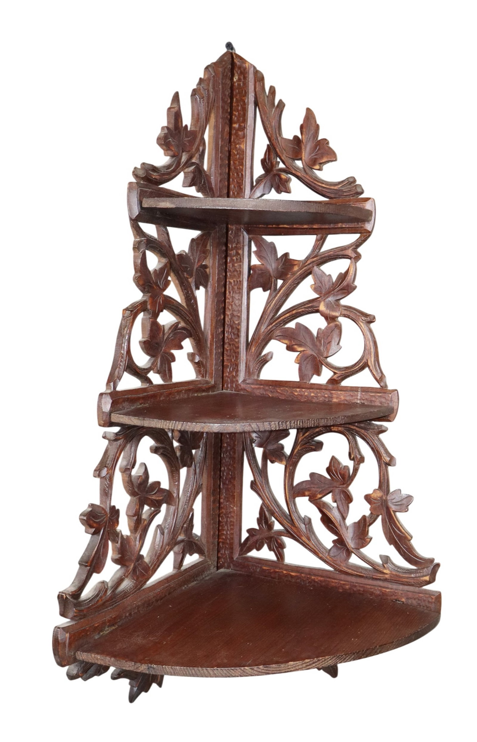 French Black Forest pierce carved corner wall shelf in walnut (1 of 5)